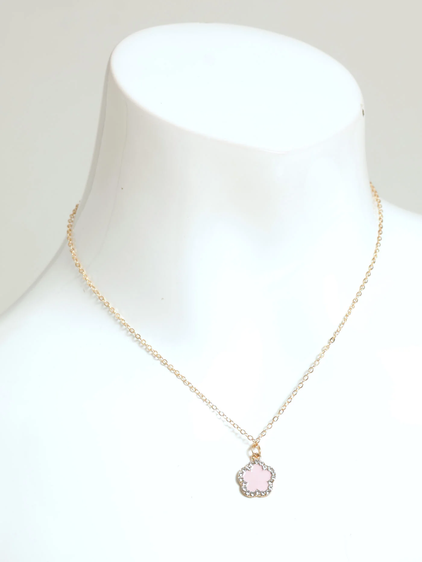 Diamante & Epoxy Flower Necklace & Matching Earrings - Gold