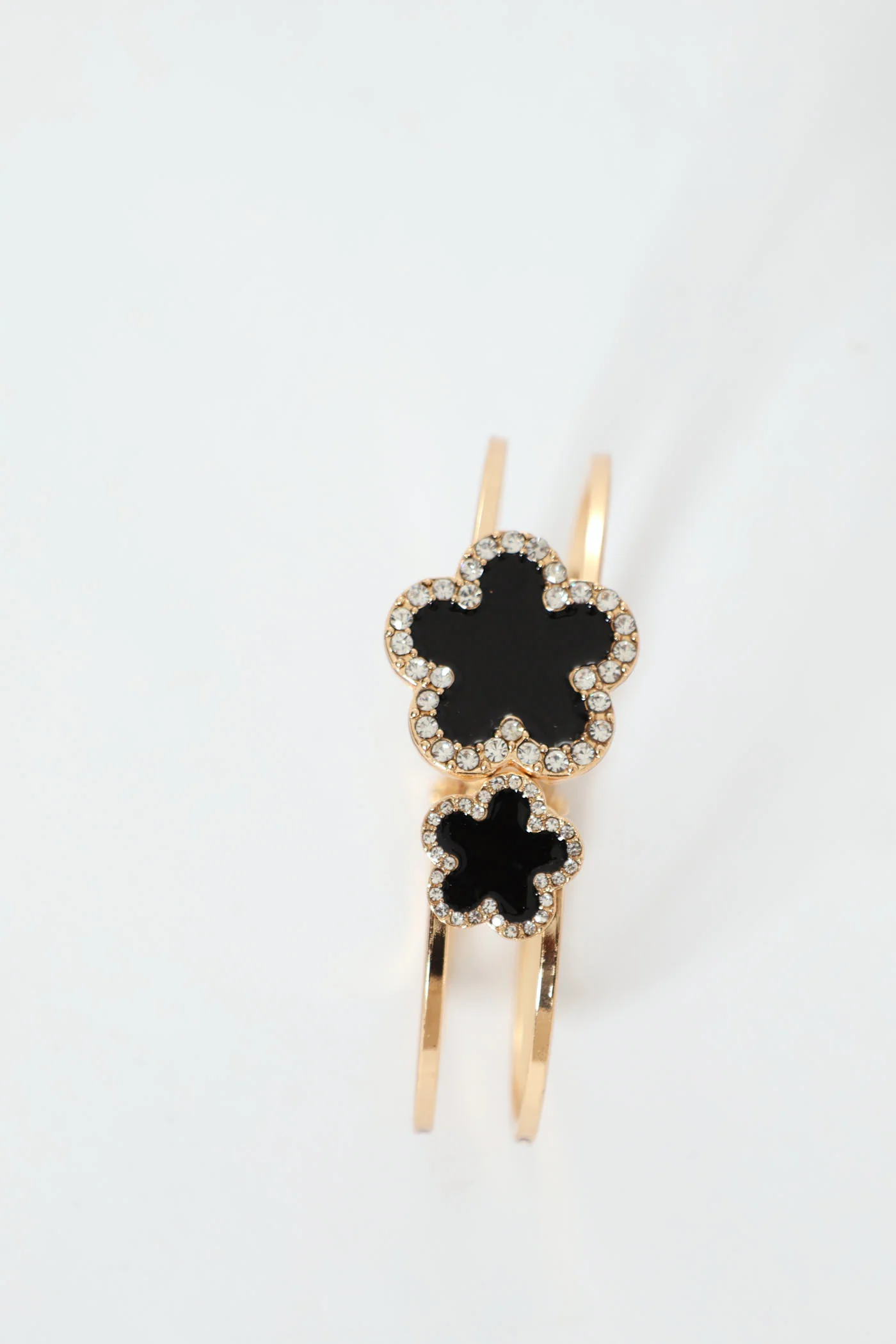 Diamante Flower Bangle - Black
