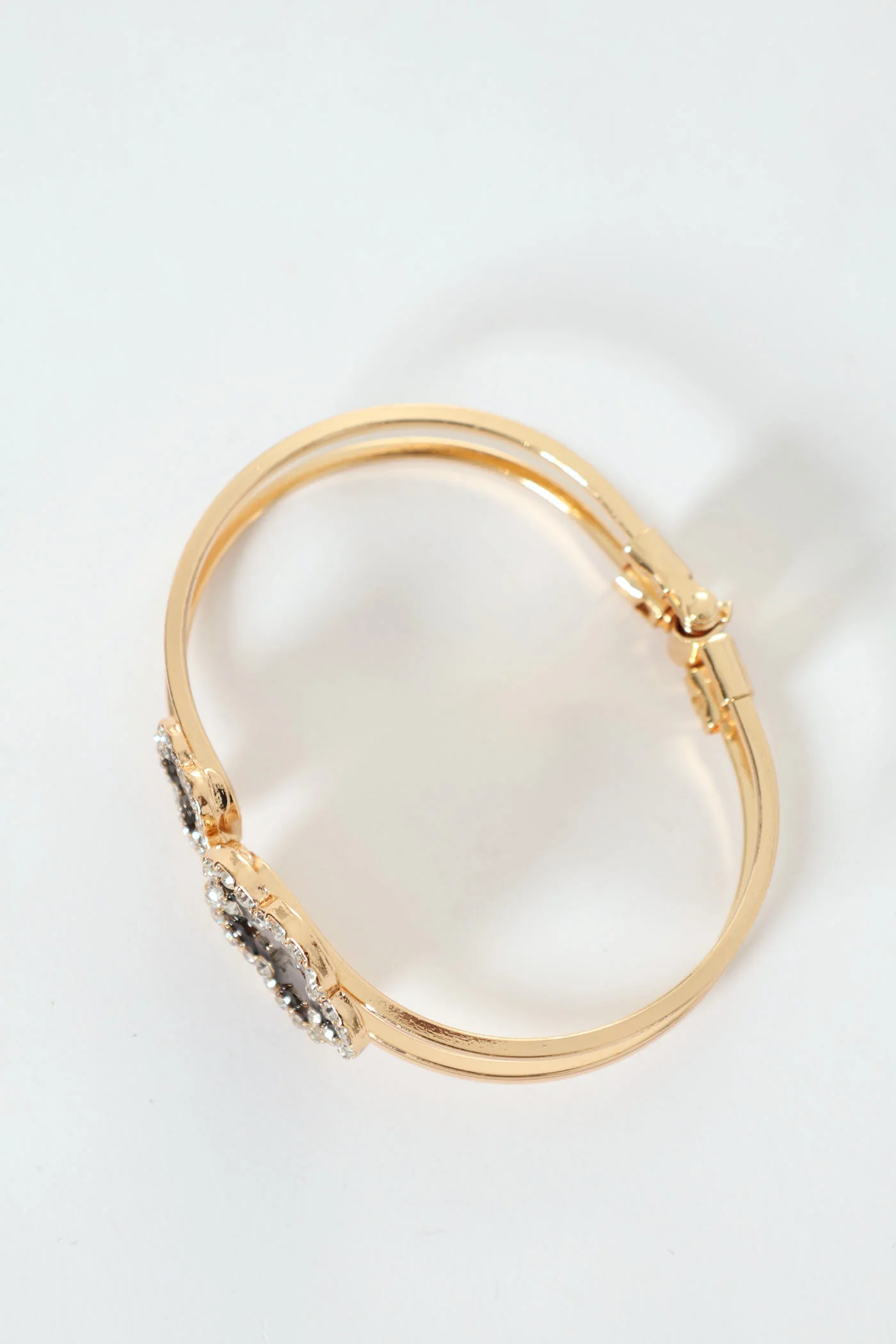 Diamante Flower Bangle - Black - Image 2