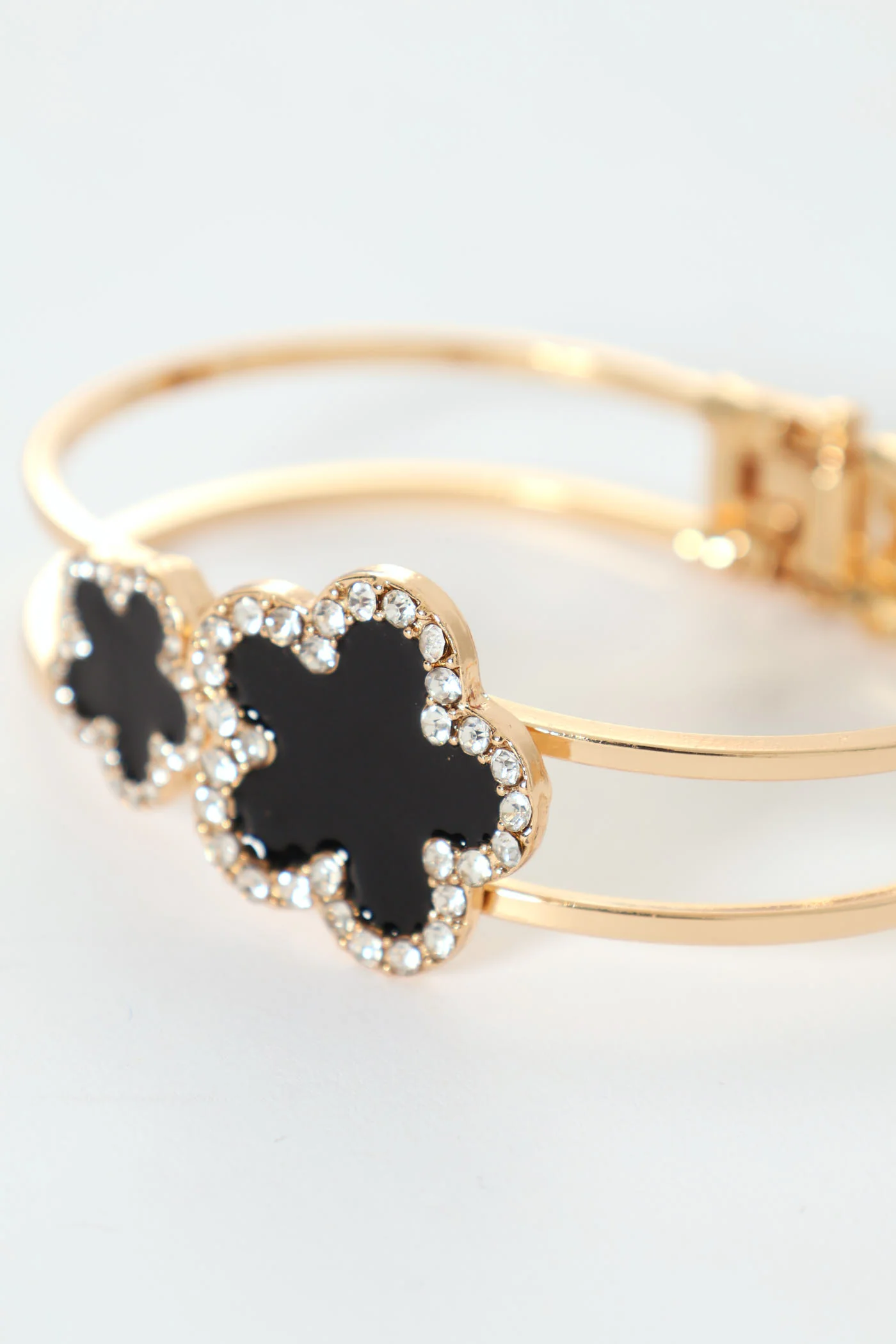 Diamante Flower Bangle - Black - Image 4