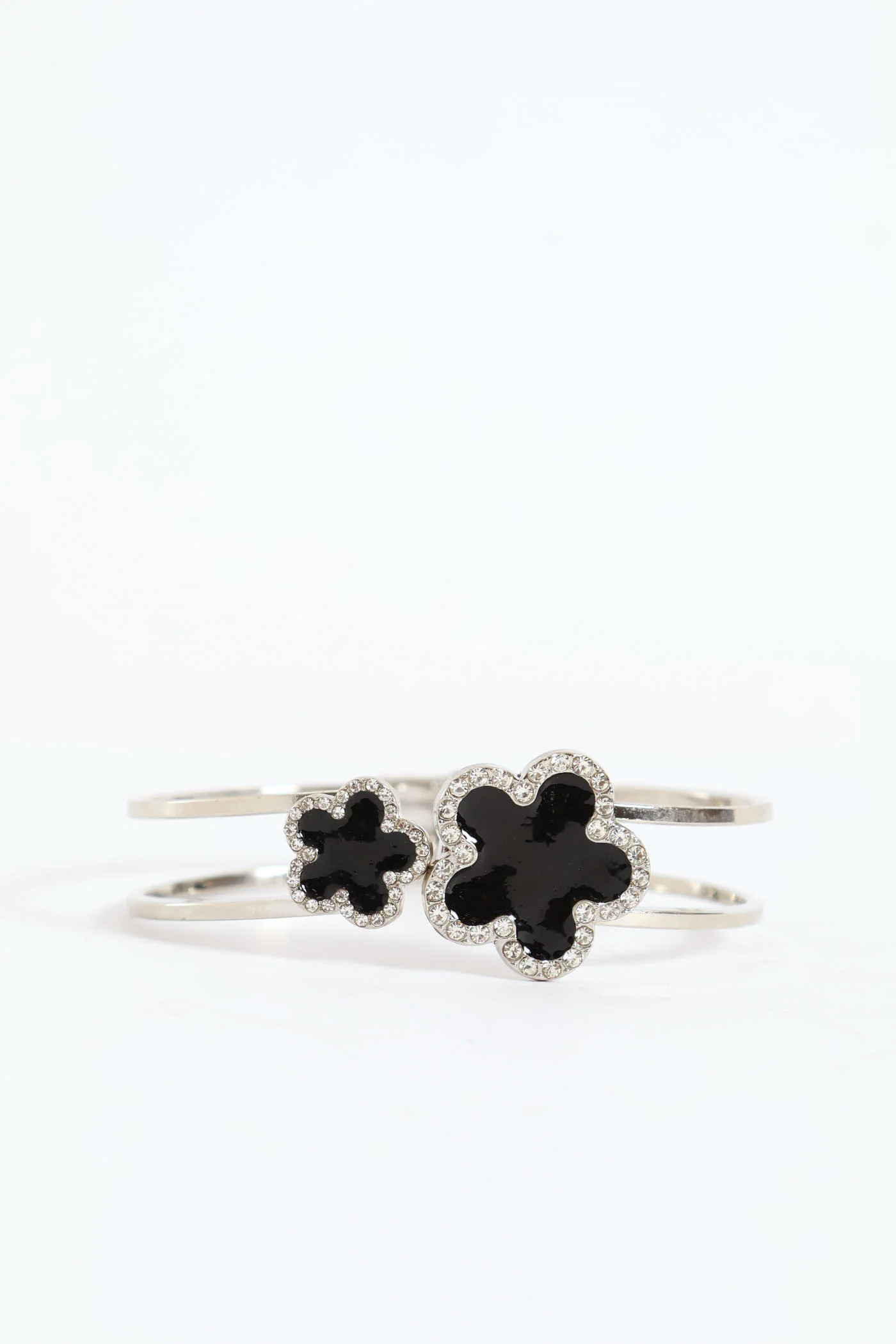 Diamante Flower Bangle - Silver