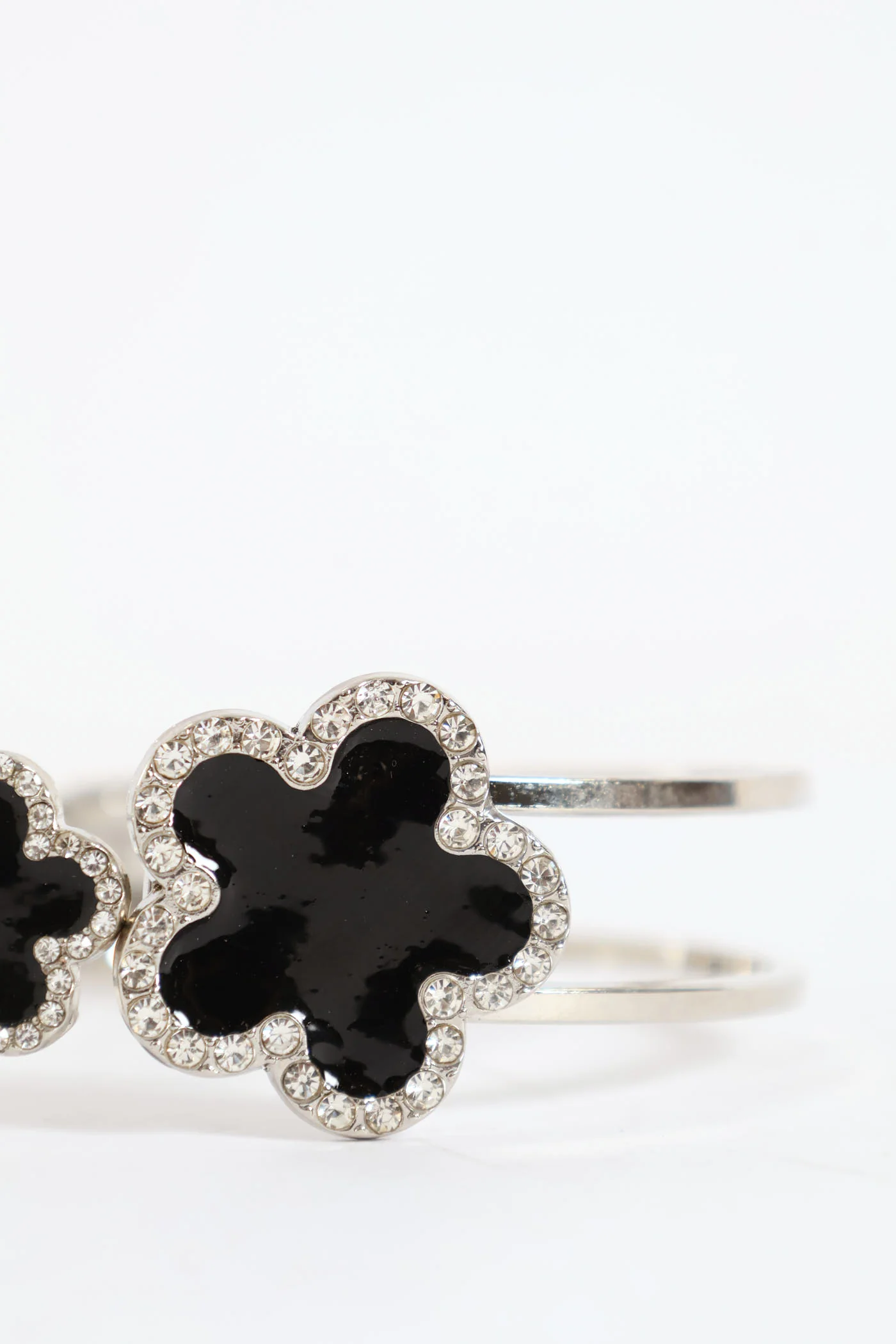 Diamante Flower Bangle - Silver - Image 2