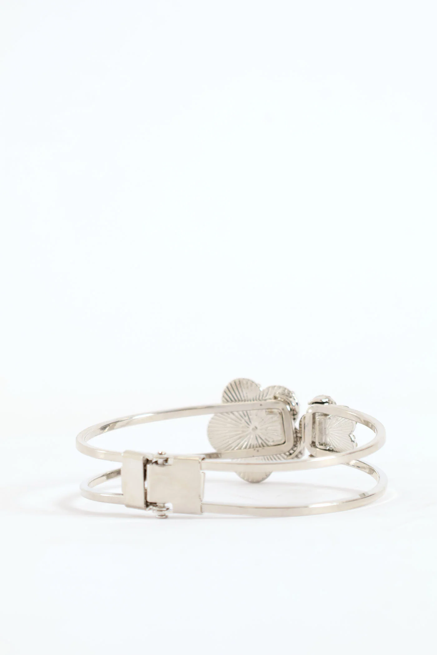 Diamante Flower Bangle - Silver - Image 3