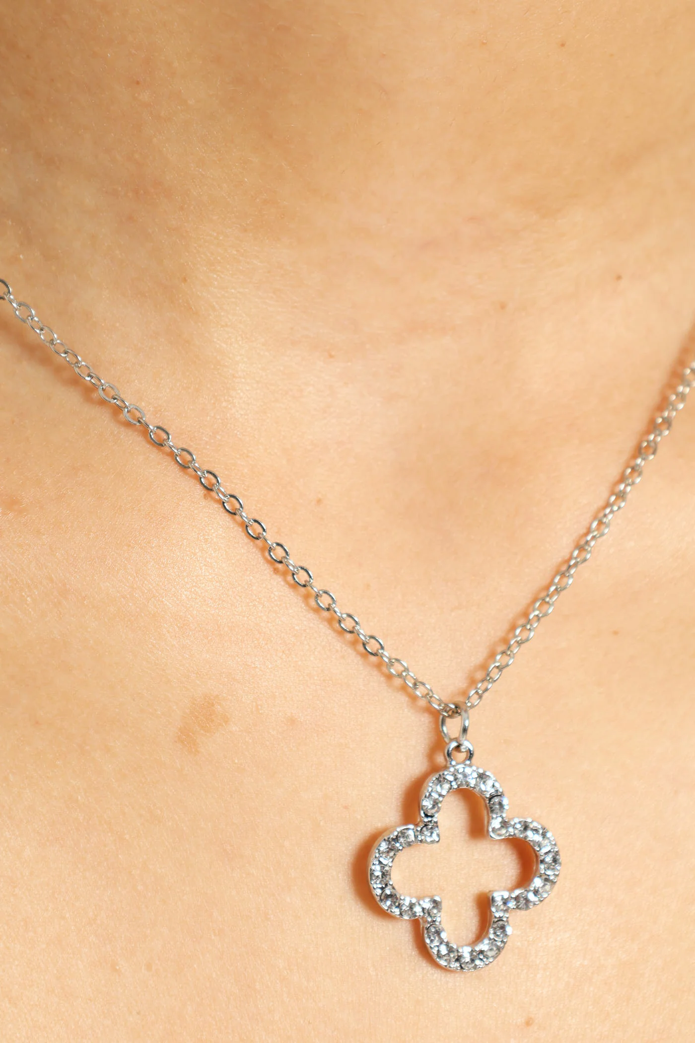 Diamante Flower Pendant Necklace & Matching Earring - Silver - Image 2