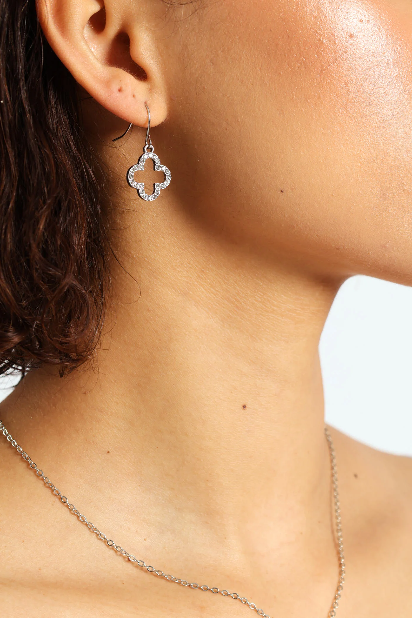 Diamante Flower Pendant Necklace & Matching Earring - Silver - Image 3