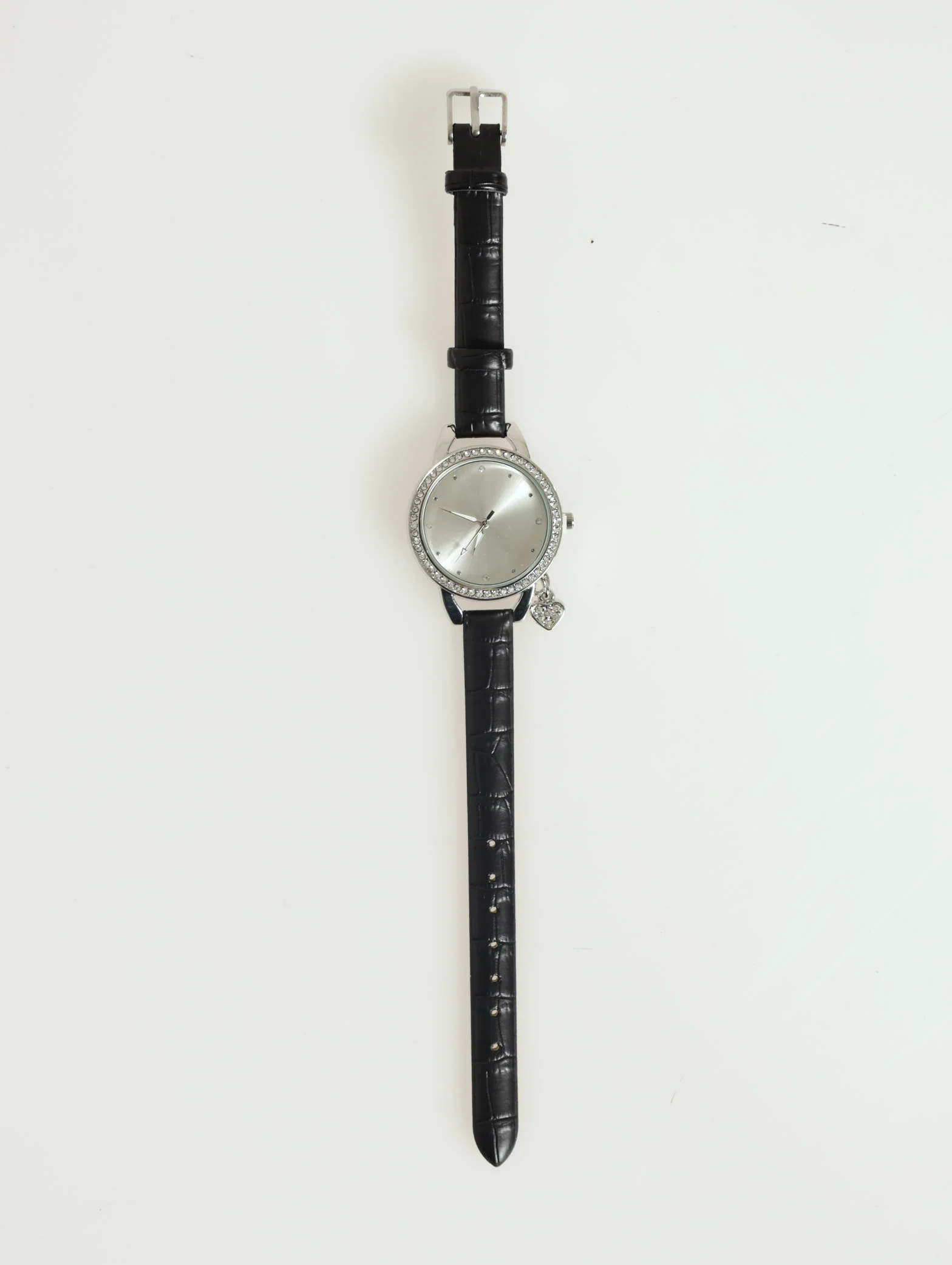 Diamante Heart Charm Watch With Croc  Strap