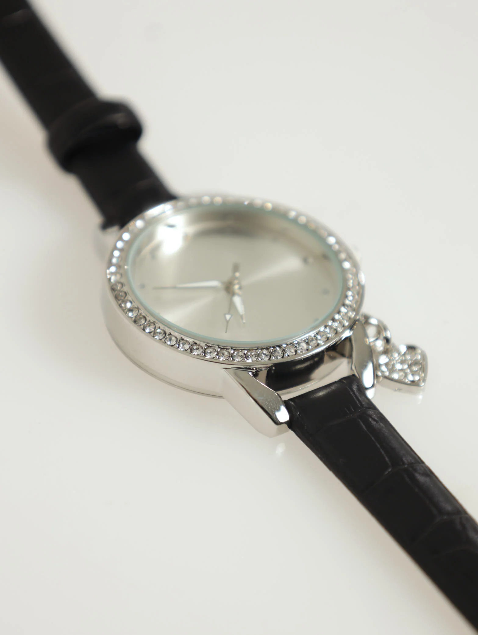 Diamante Heart Charm Watch With Croc  Strap - Image 2