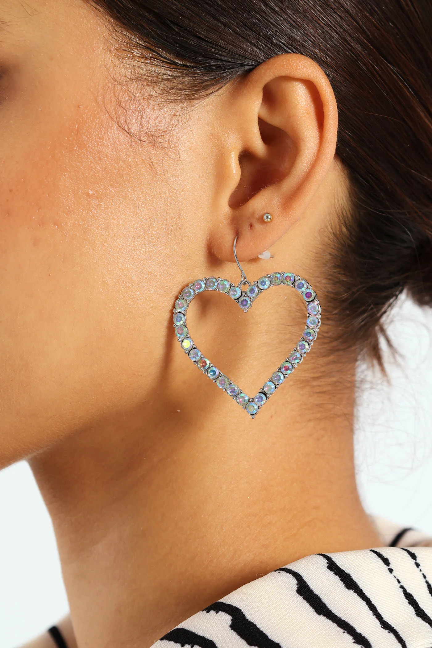 Diamante Heart Earrings - Silver