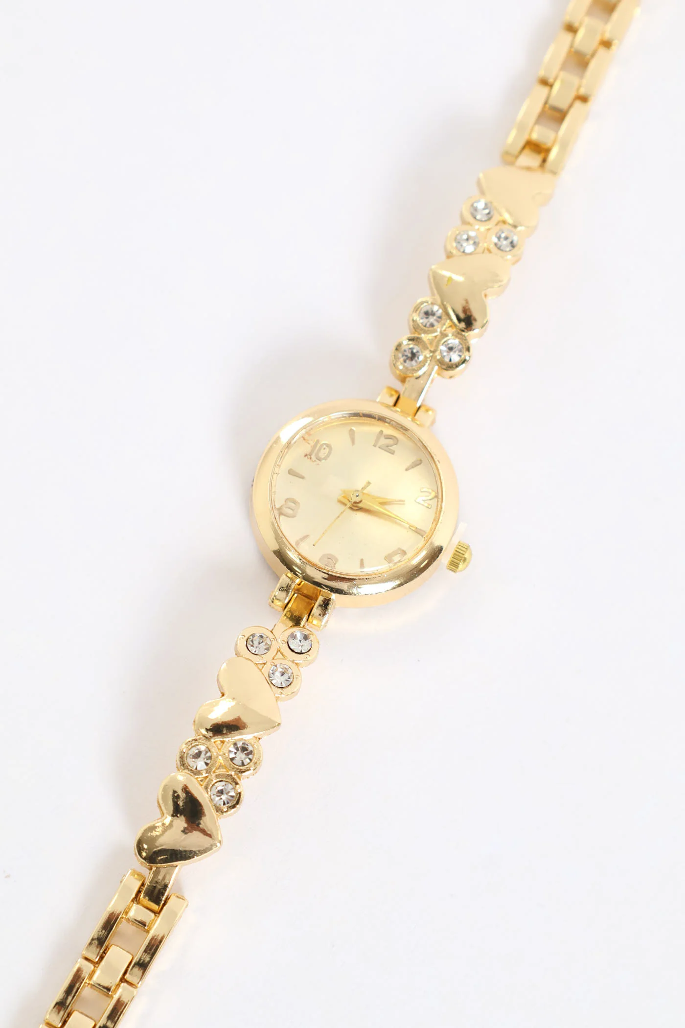 Diamante Heart Metal Strap Watch - Gold