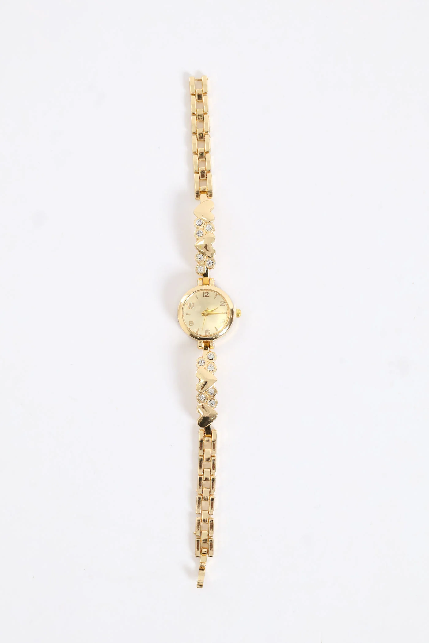 Diamante Heart Metal Strap Watch - Gold - Image 2
