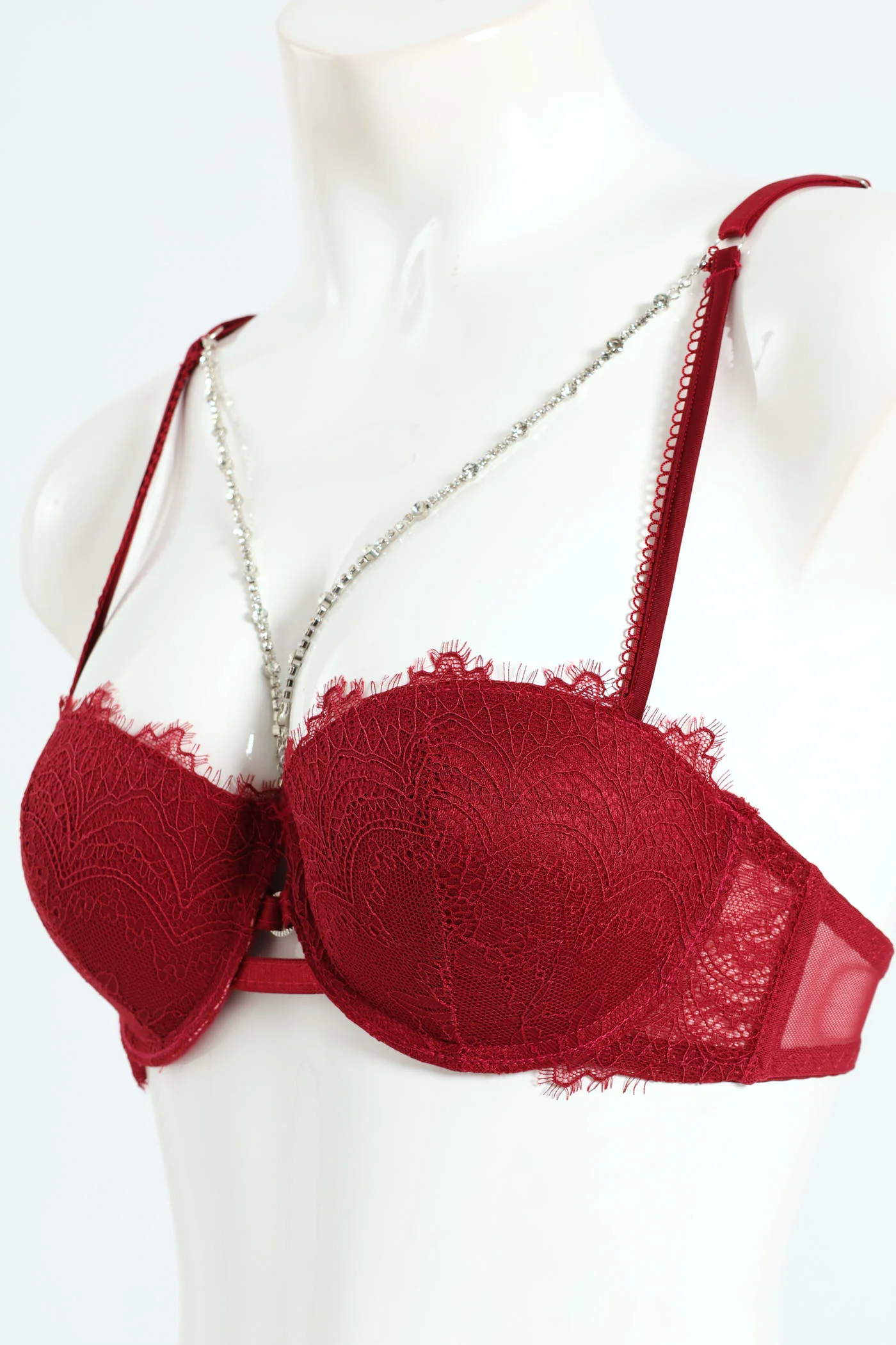 Diamante Lace Balconette Bra - Tibetan Red - Image 2