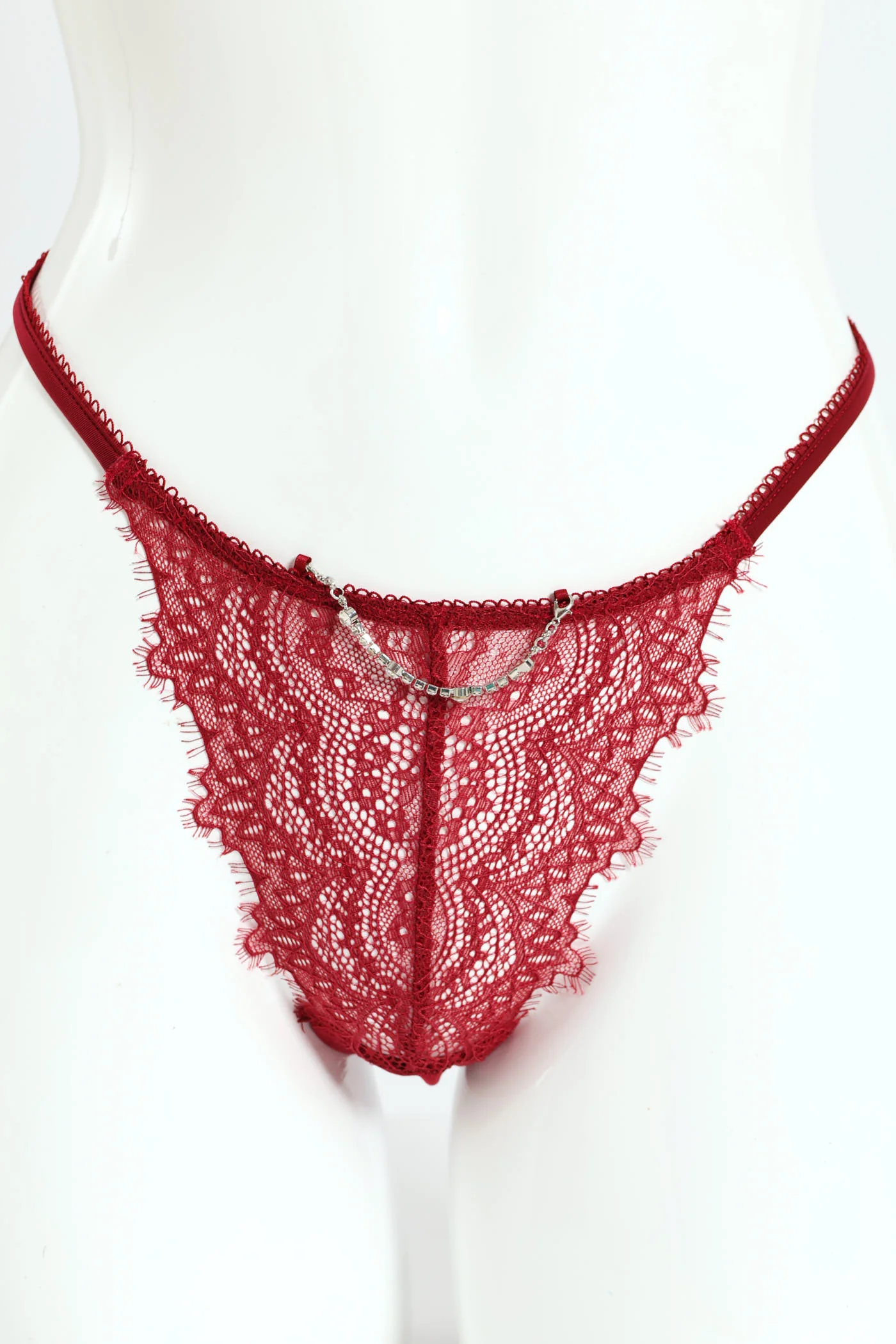 Diamante Lace Brazilian Tanga Panty - Tibetan Red