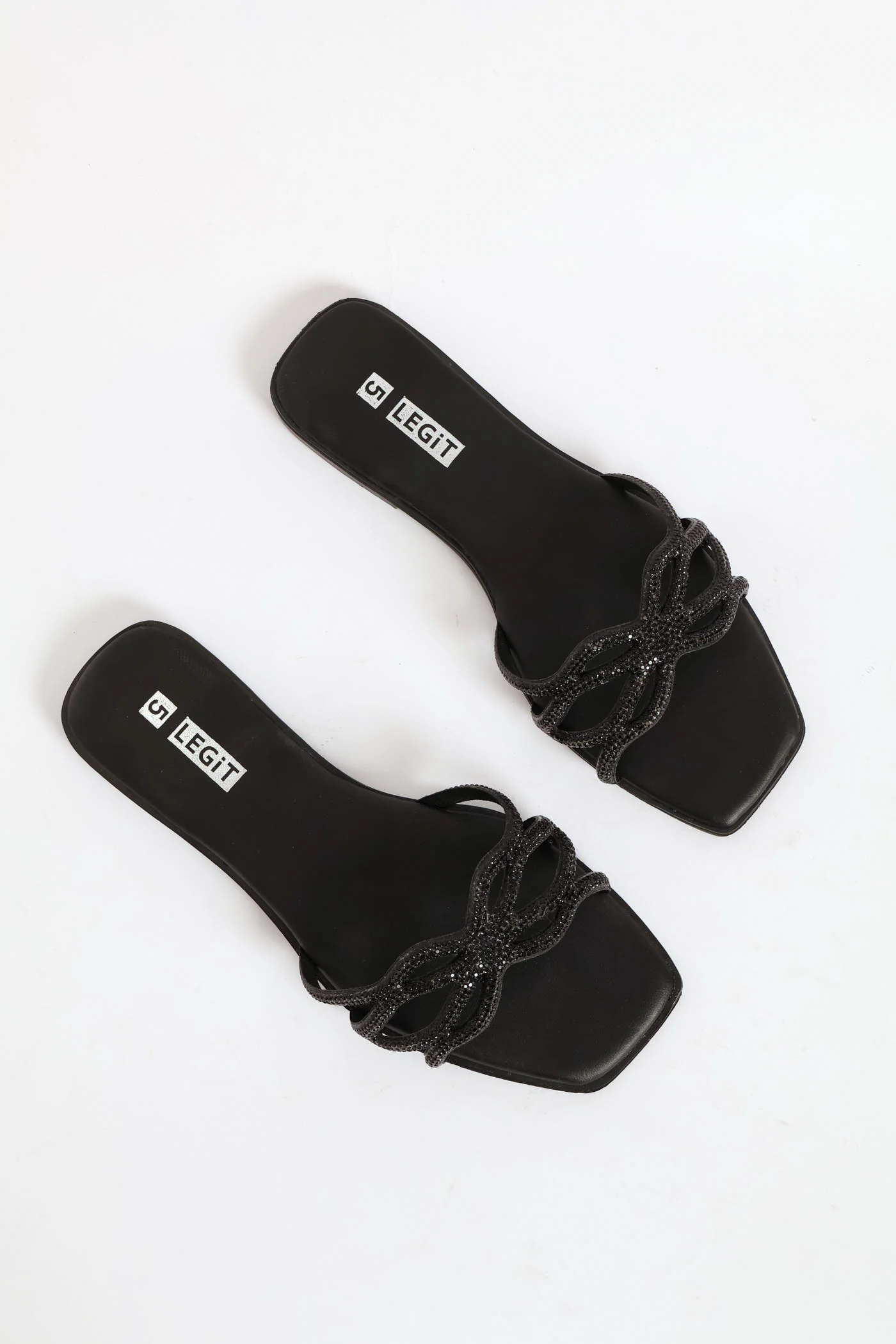Diamante Lasercut One Strap Sandal - Black