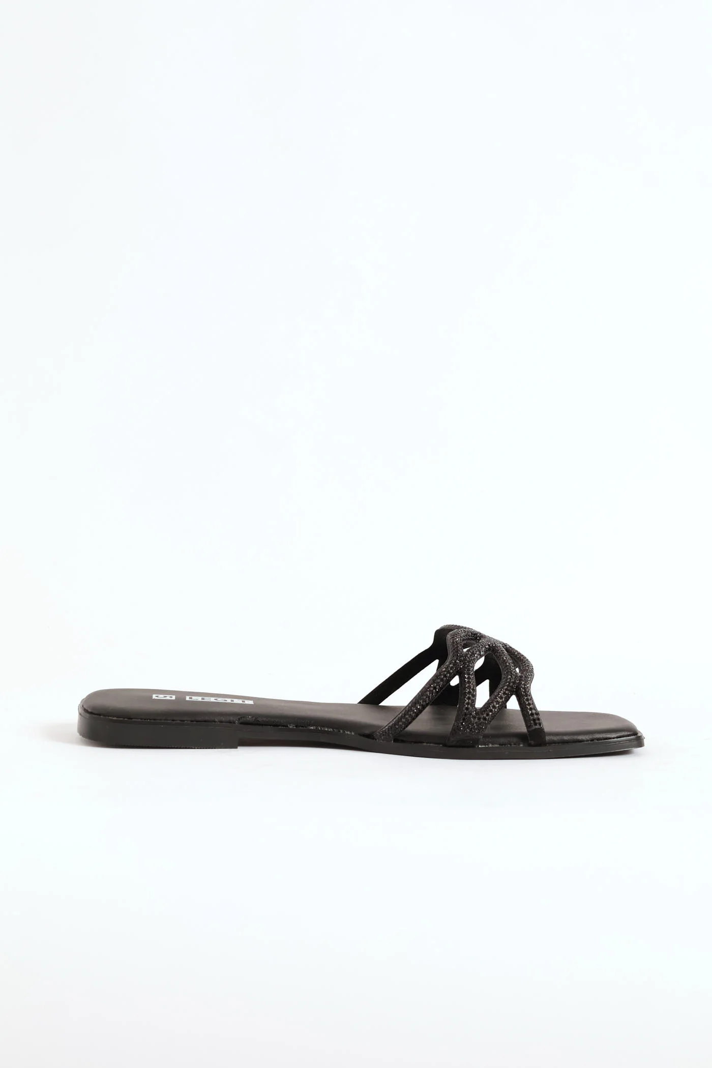 Diamante Lasercut One Strap Sandal - Black - Image 4