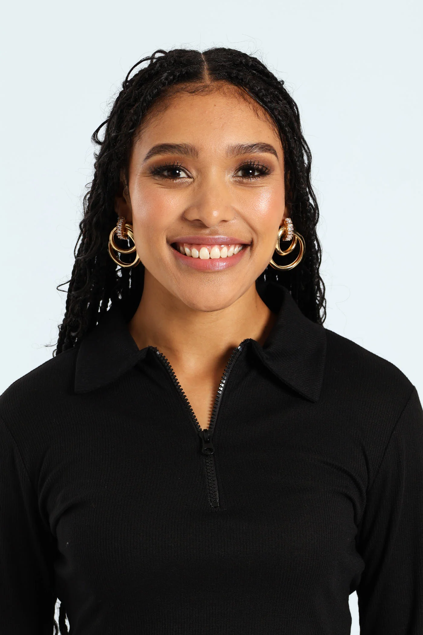 Diamante Looped Statement Earrings - Gold