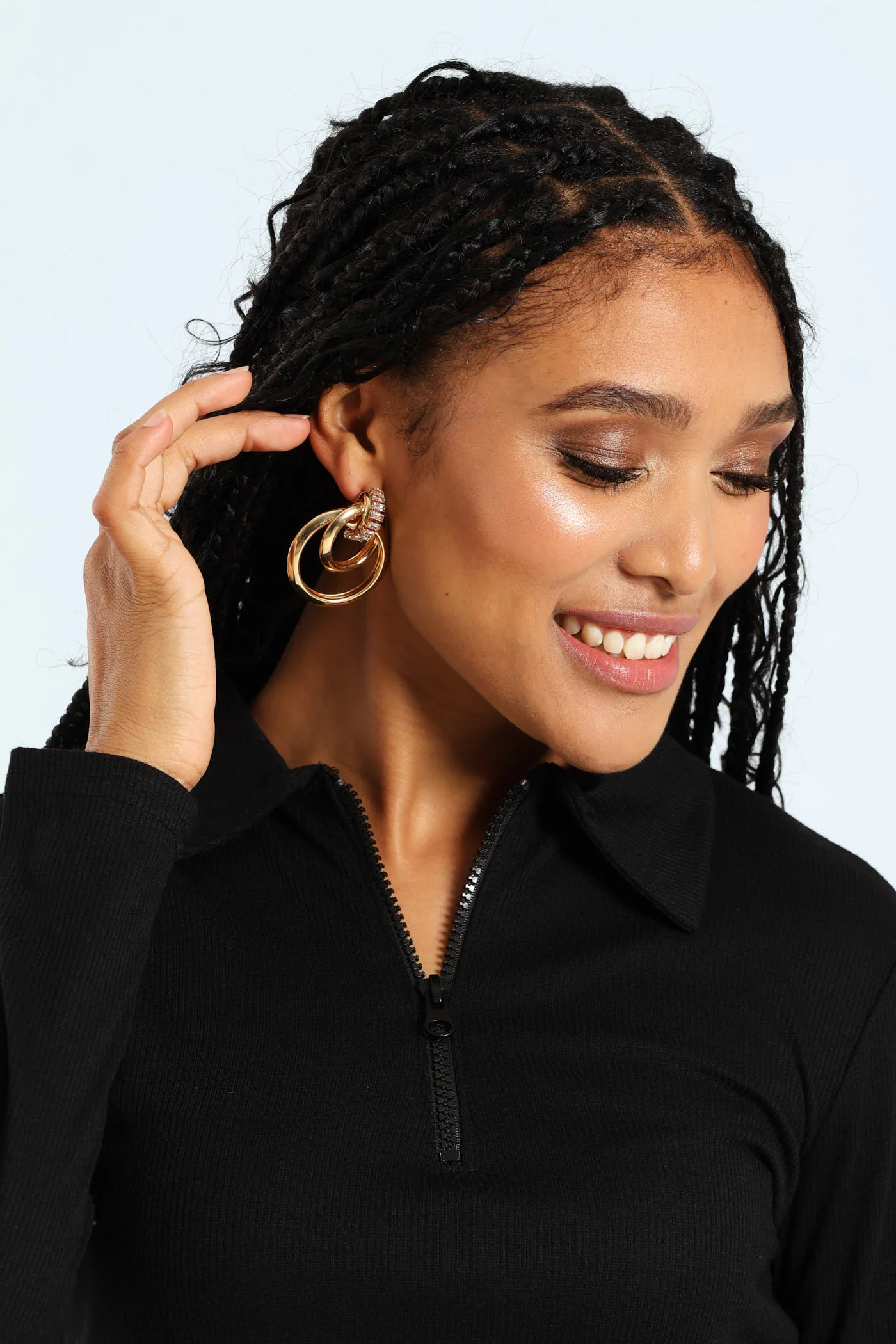 Diamante Looped Statement Earrings - Gold - Image 2