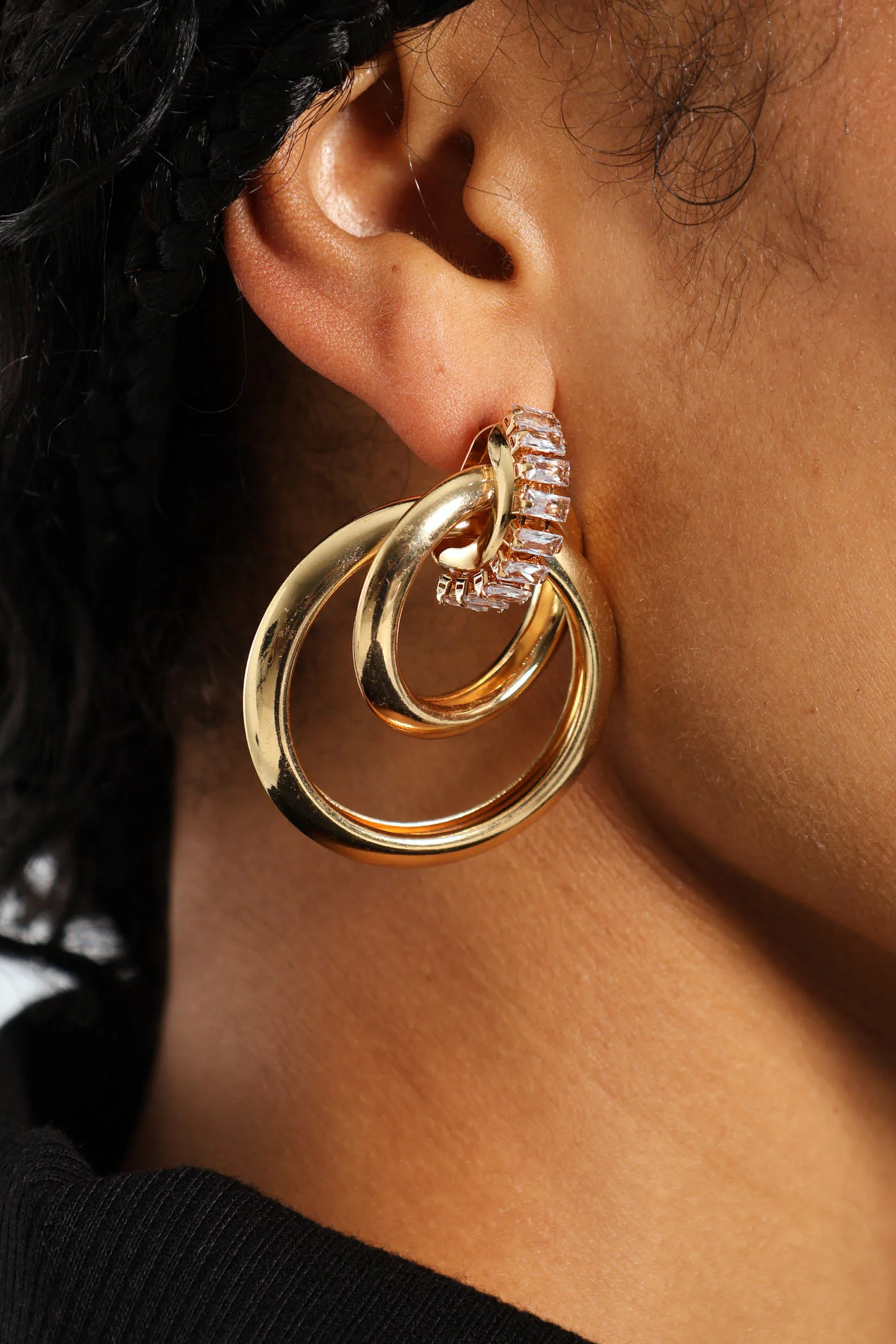 Diamante Looped Statement Earrings - Gold - Image 3