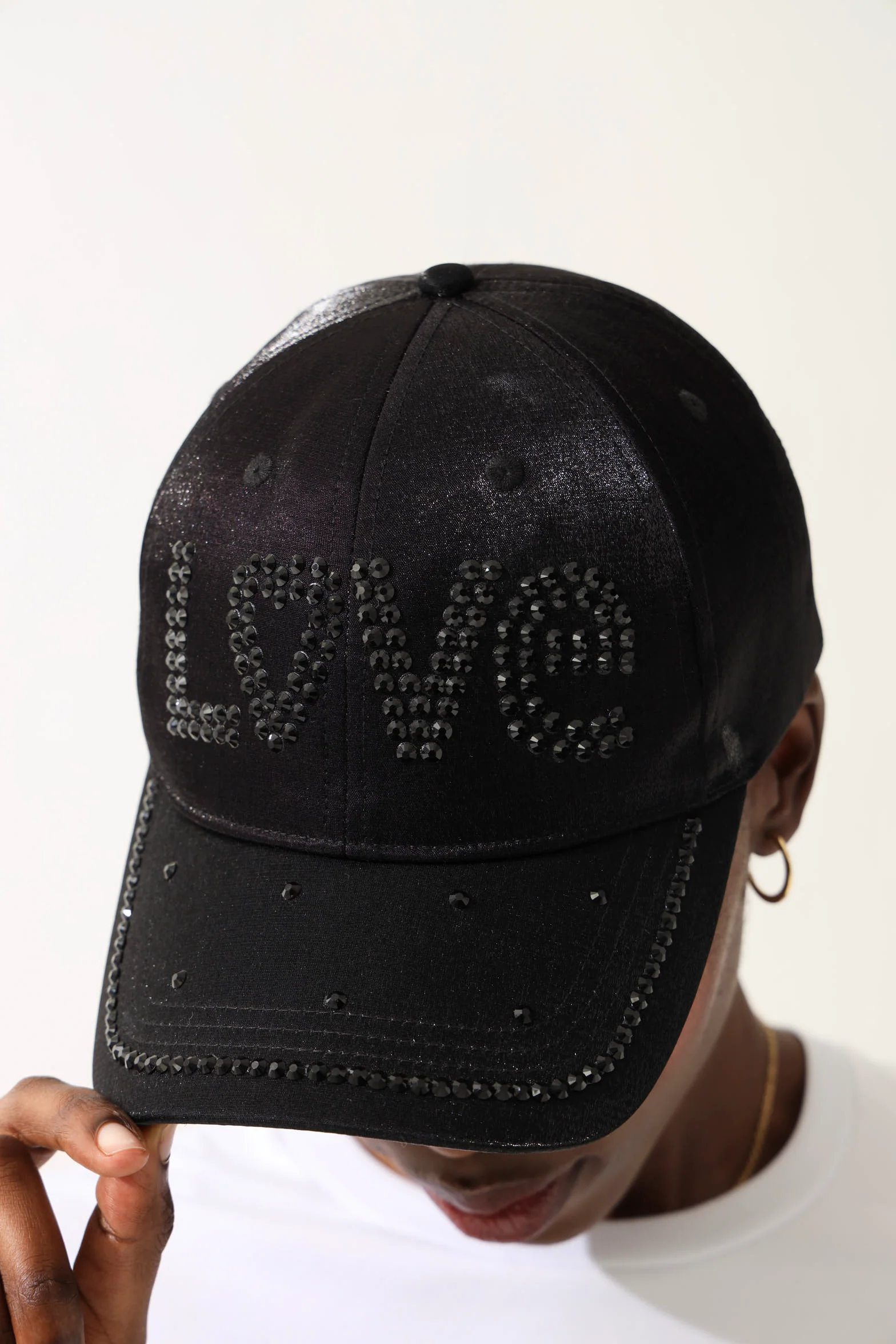 Diamante Love Peak Cap  - Black - Image 3