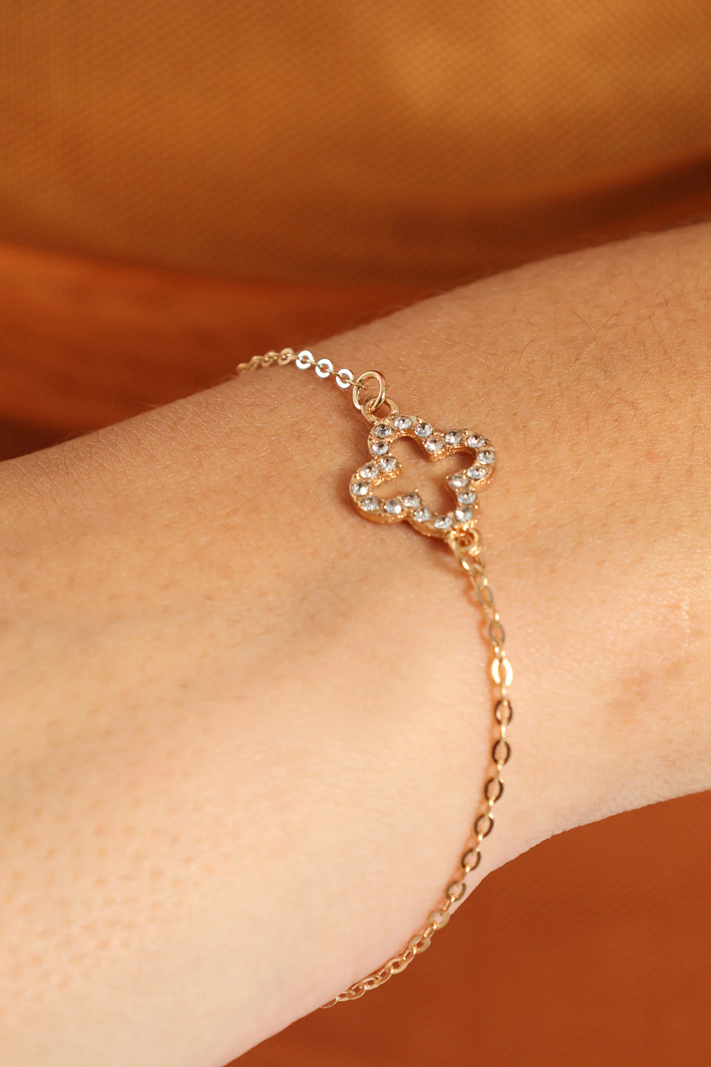 Diamante Metal Flower Necklace, Bracelet & Earring - Gold - Image 4