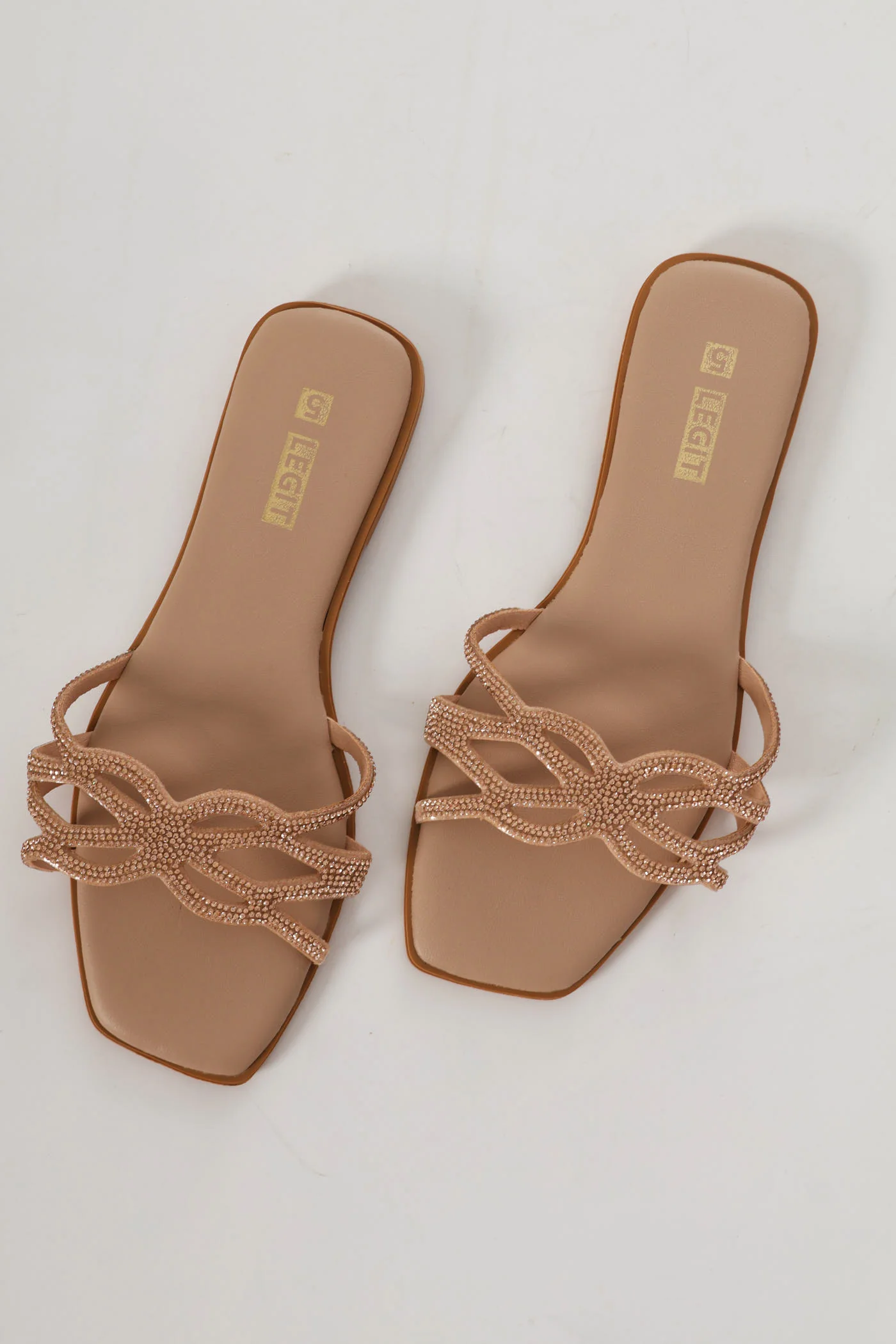 Diamante One Strap Flat Sandal - Rose Gold