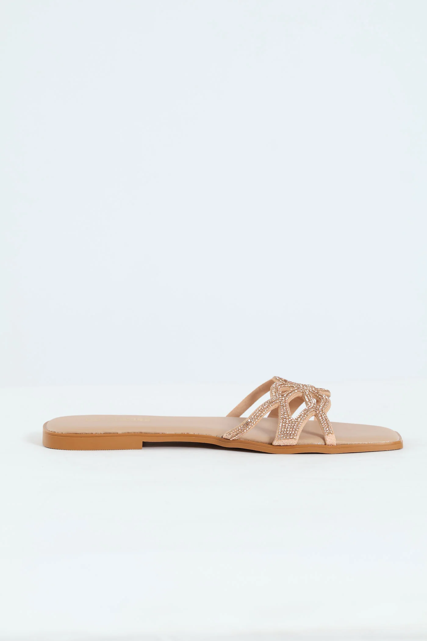 Diamante One Strap Flat Sandal - Rose Gold - Image 3