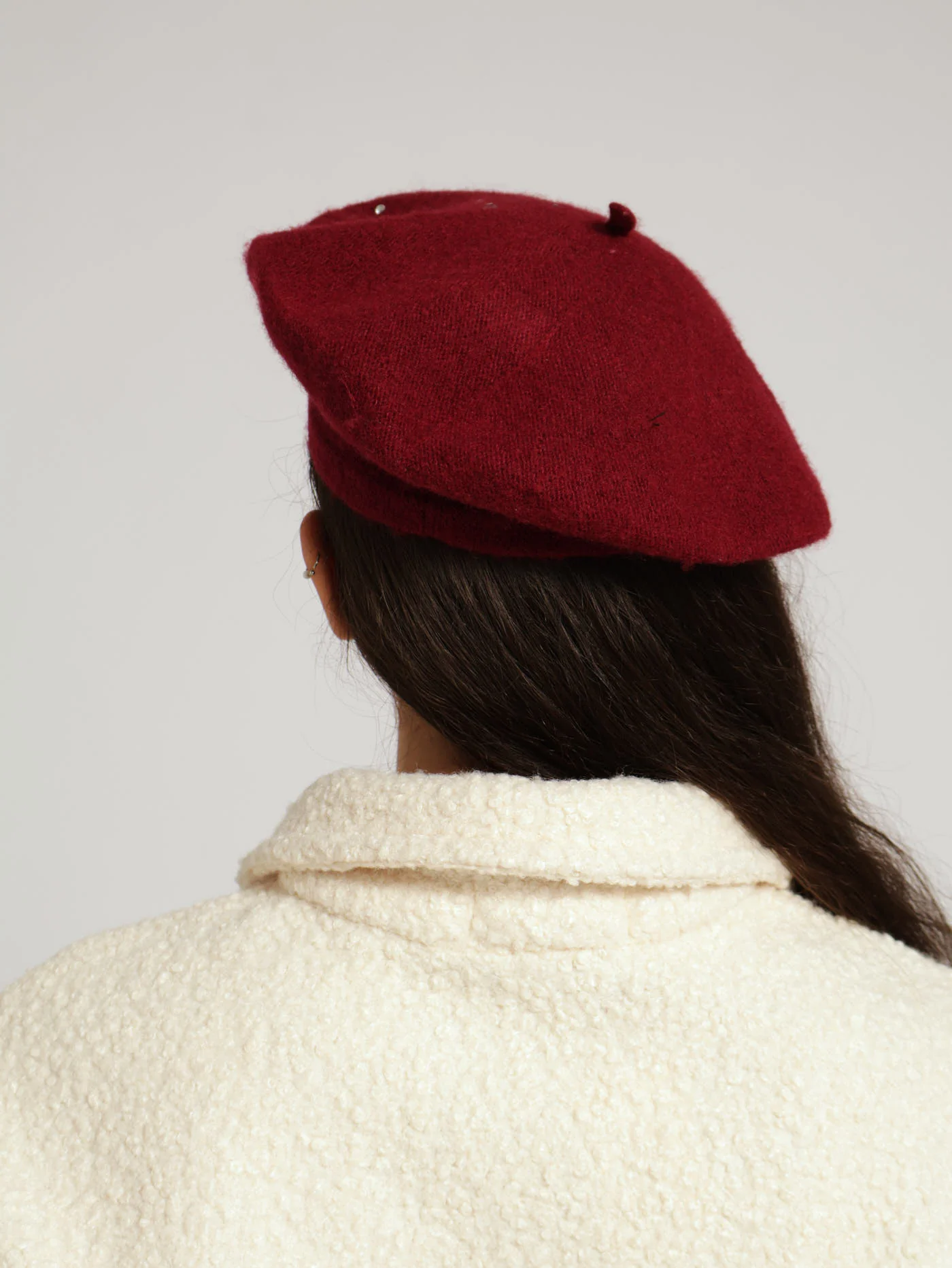 Diamante Patterned Beret - Burgundy - Image 3