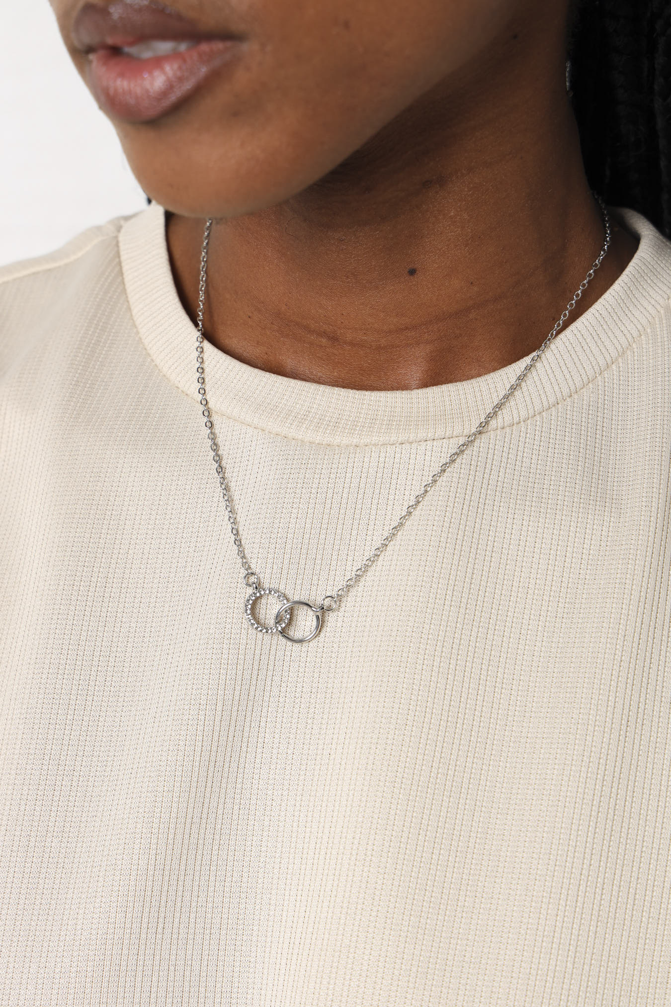 Diamante Pendant & Diamante Stud Earrings - Silver - Image 2