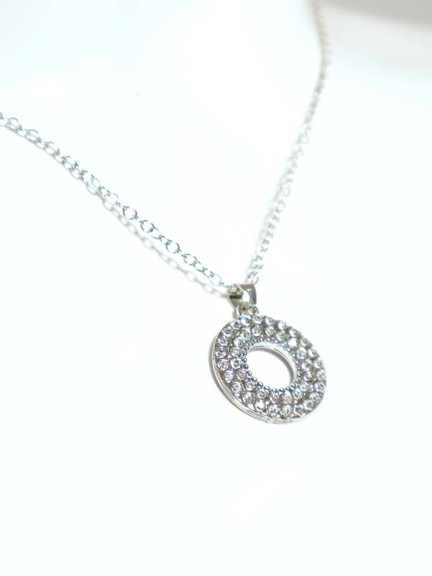 Diamante Ring Pendant Necklace & Earrings - Silver - Image 3