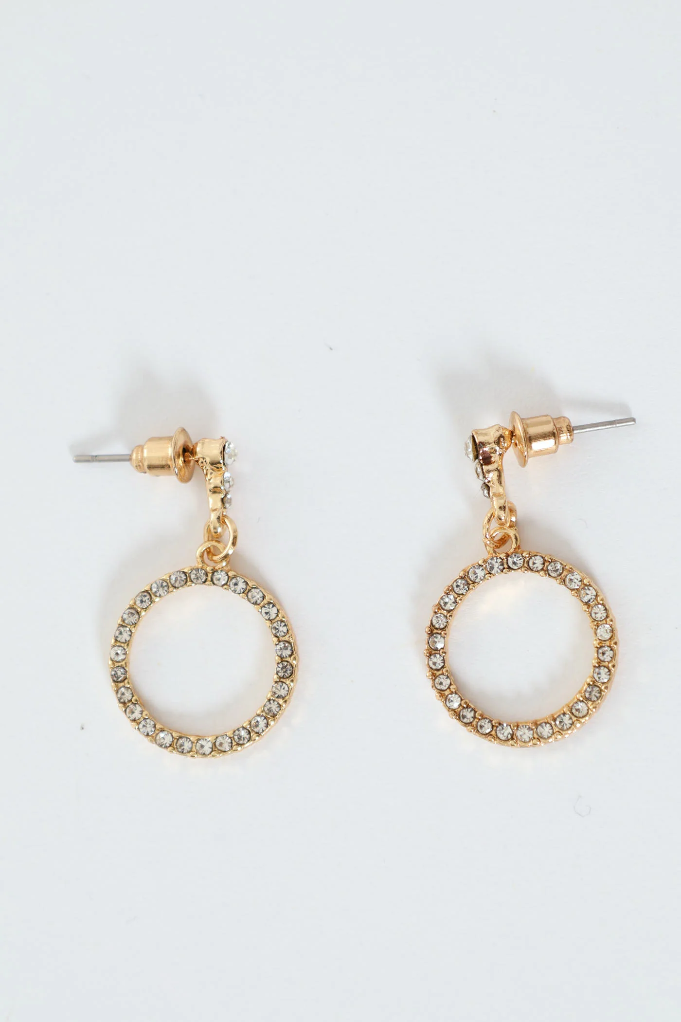 Diamante Ring Pendant Necklace & Matching Earrings - Gold - Image 2