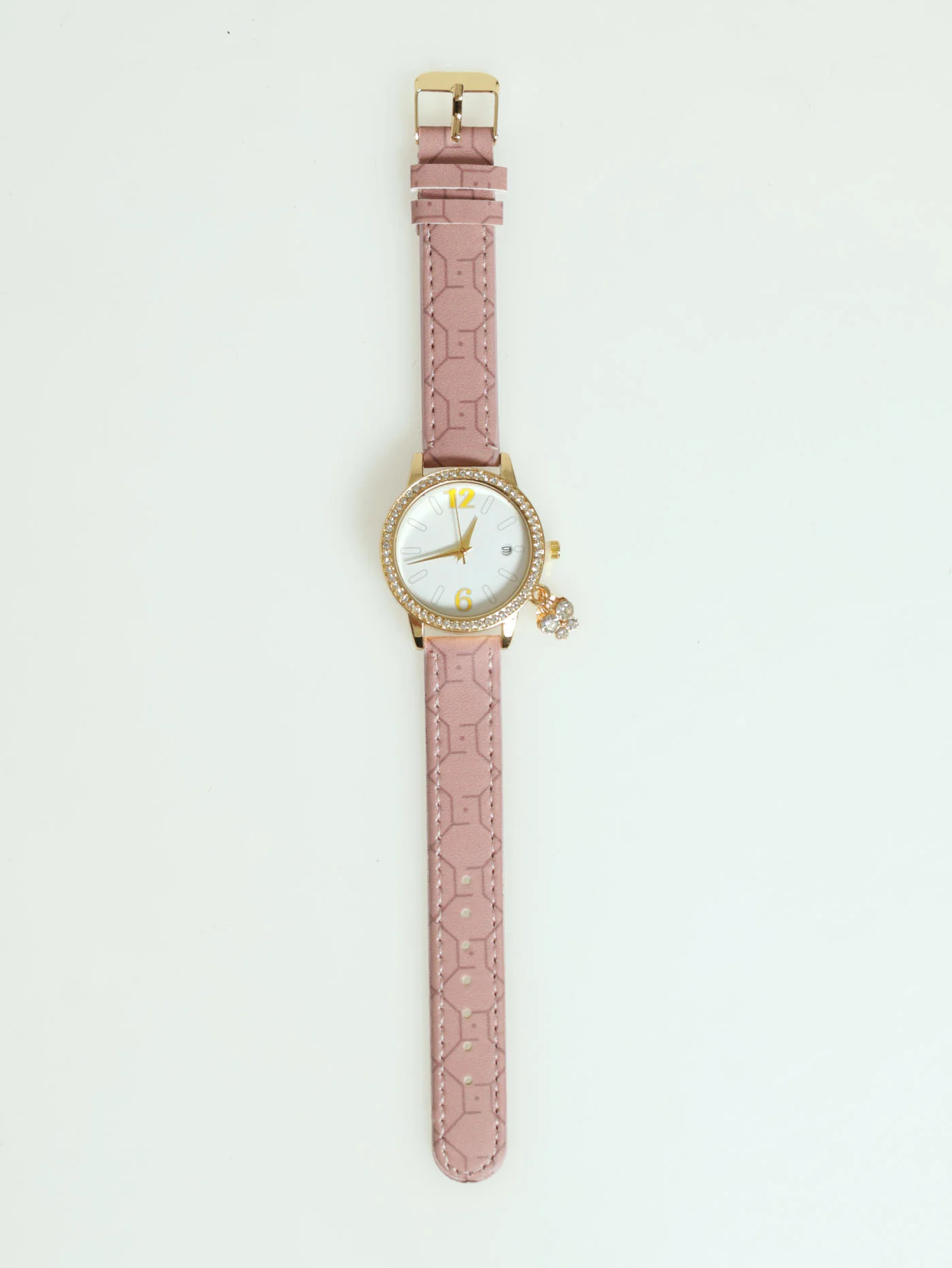 Diamante Round Dial Monogram Pu Strap Watch