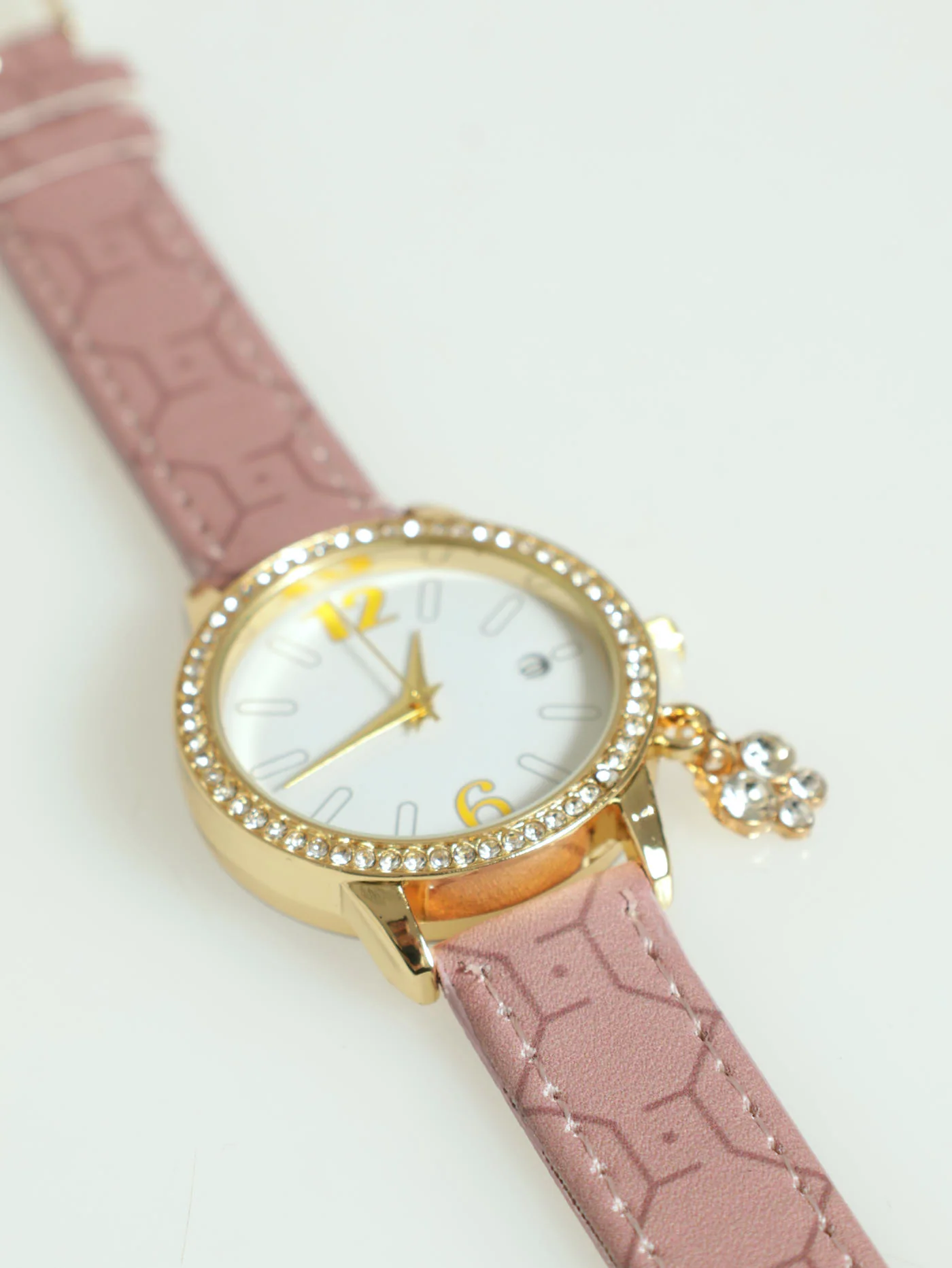 Diamante Round Dial Monogram Pu Strap Watch - Image 2