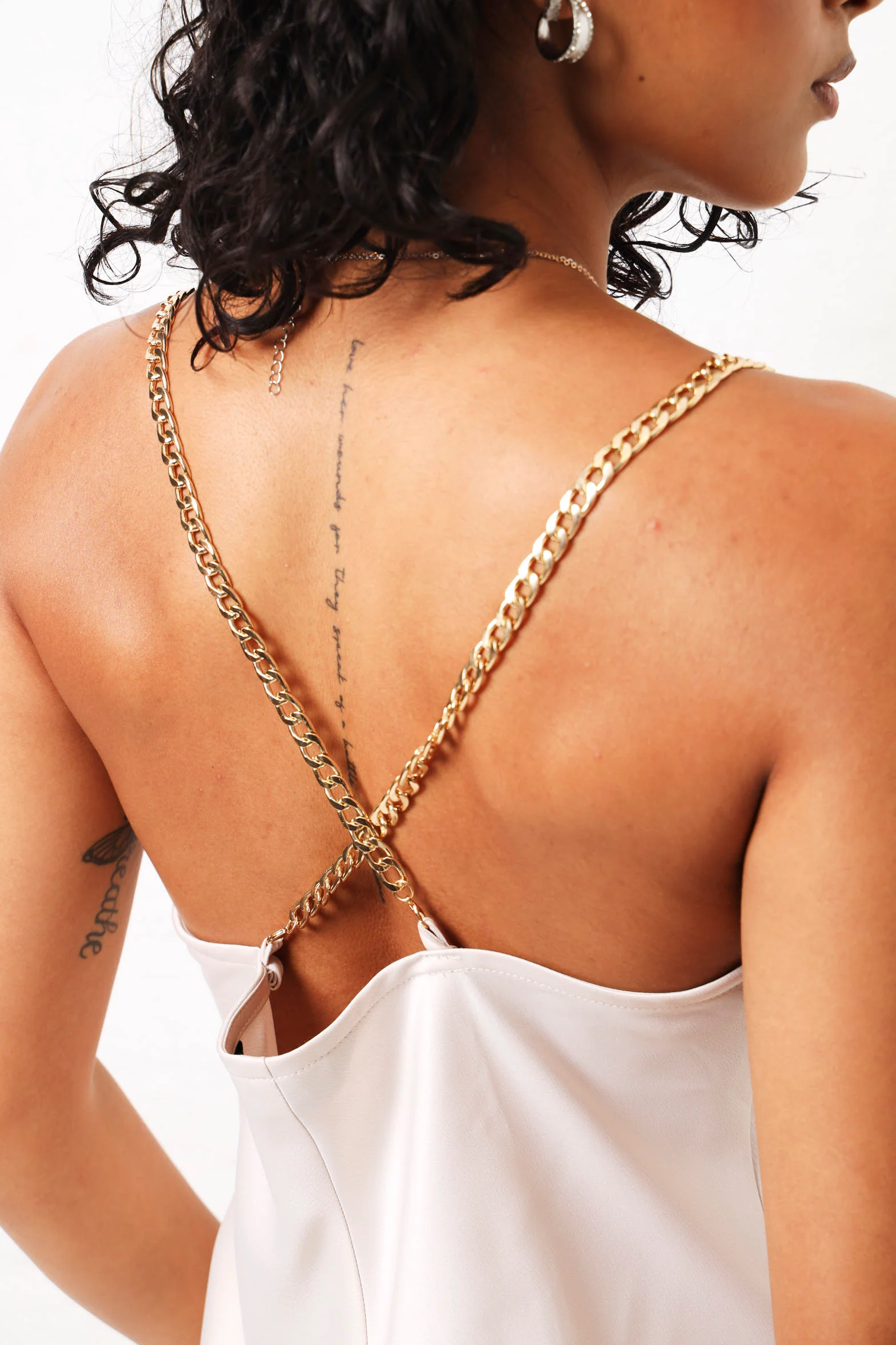 Diamante Straps Satin Maxi Dress - Champagne - Image 5