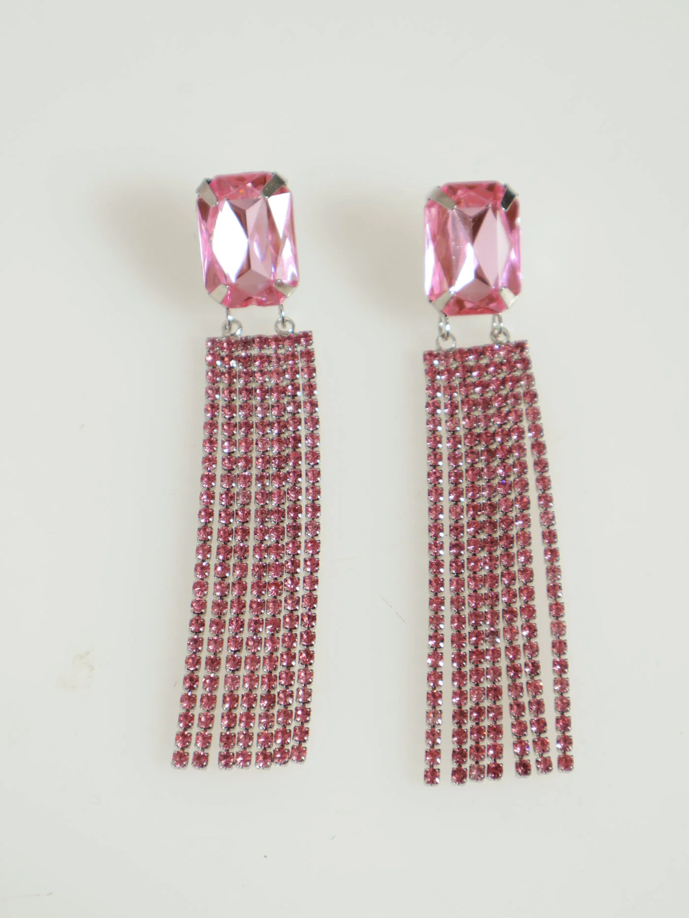 Diamante Tassel Earrings - Pink