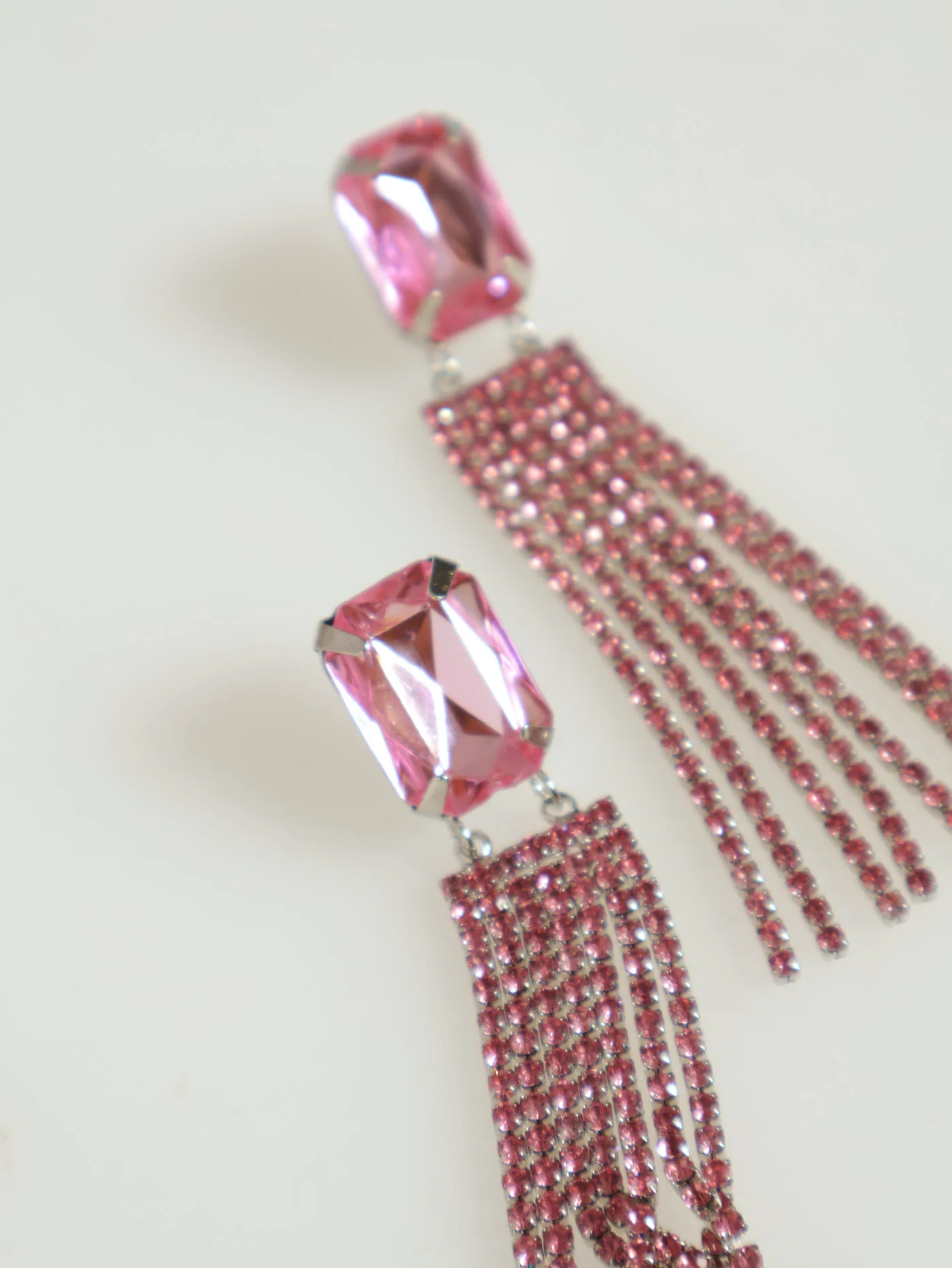 Diamante Tassel Earrings - Pink - Image 2