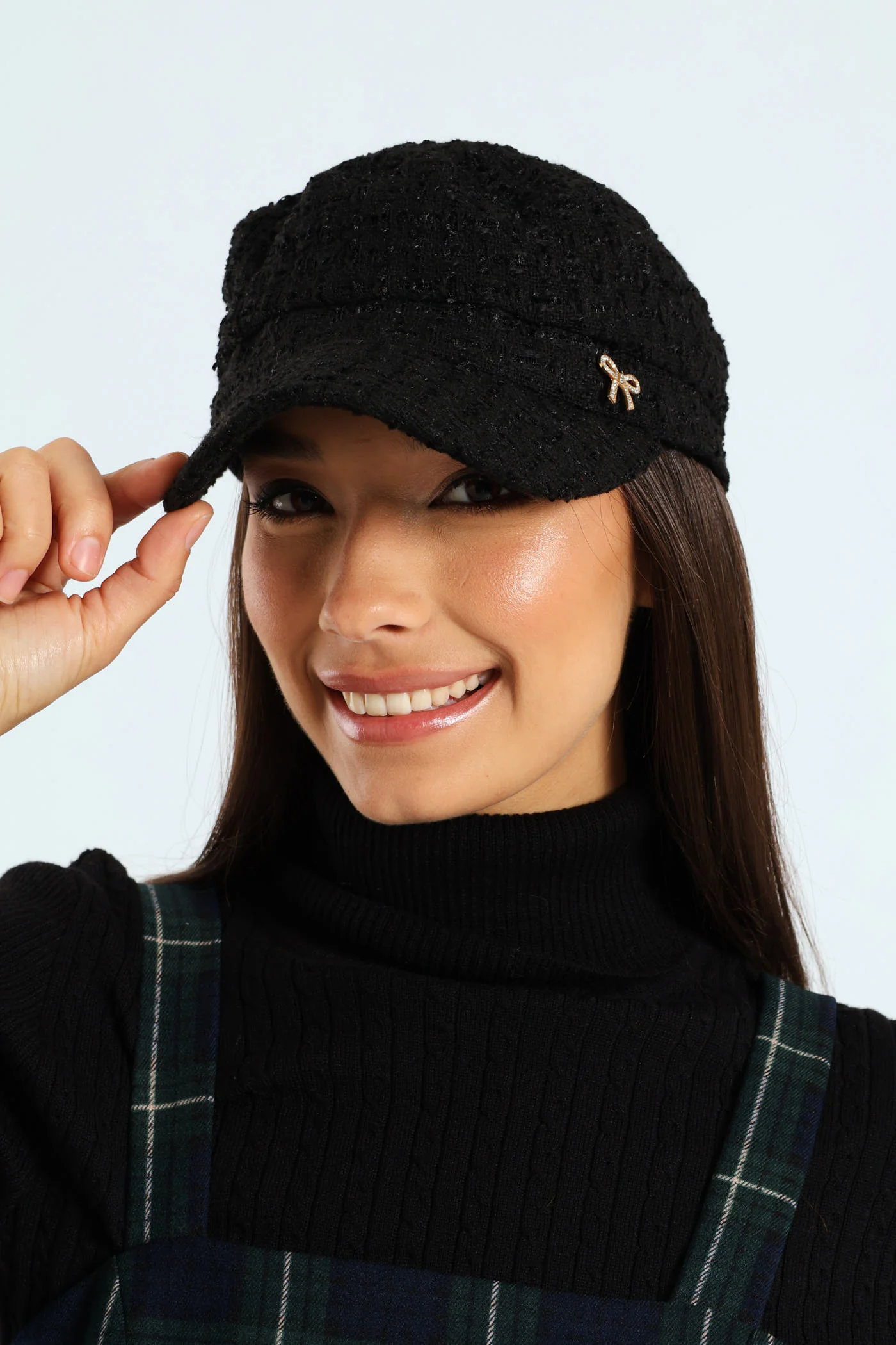 Diamante Trim Poor Boy Hat - Black