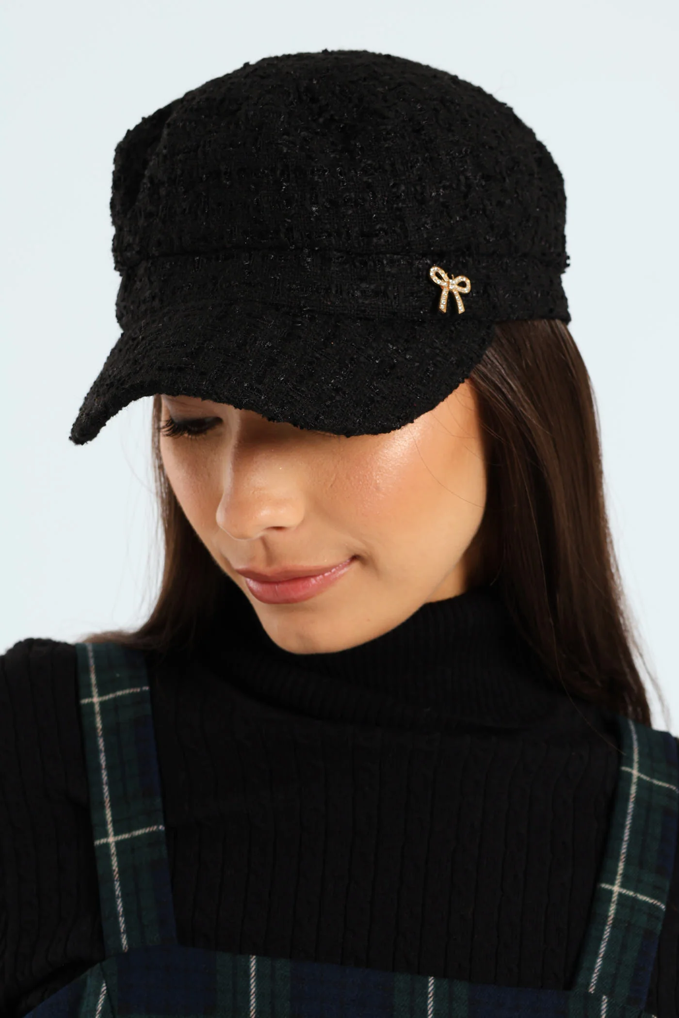 Diamante Trim Poor Boy Hat - Black - Image 4