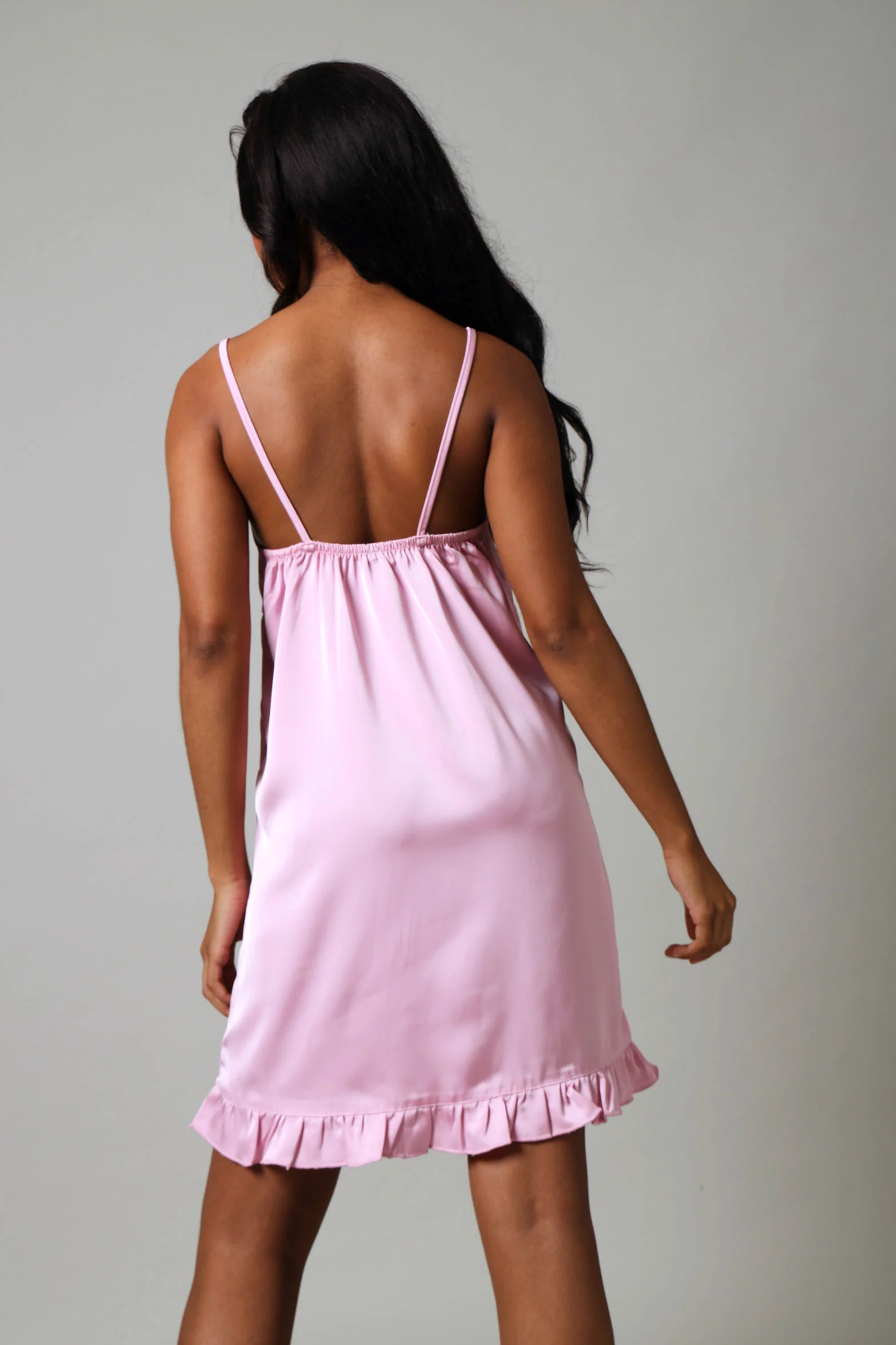Diamante Trim Satin Chemise - Light Pink - Image 4