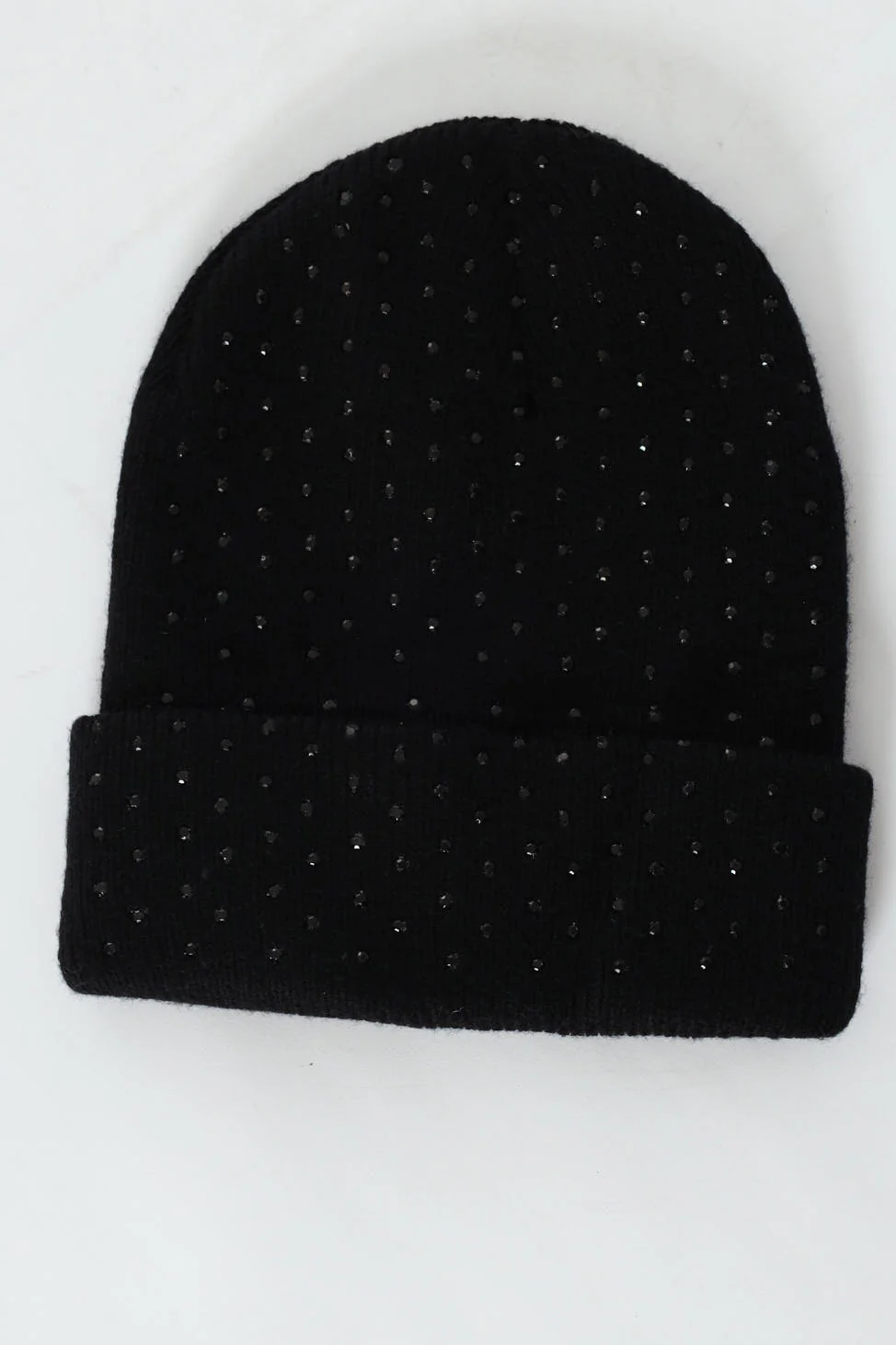 Diamante Turn Up Beanie - Black