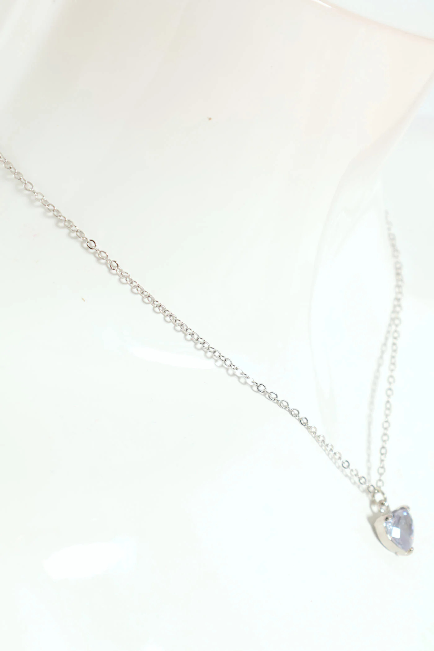 Diamond Heart Pendant Necklace & Matching Stud Earrings - Silver - Image 4