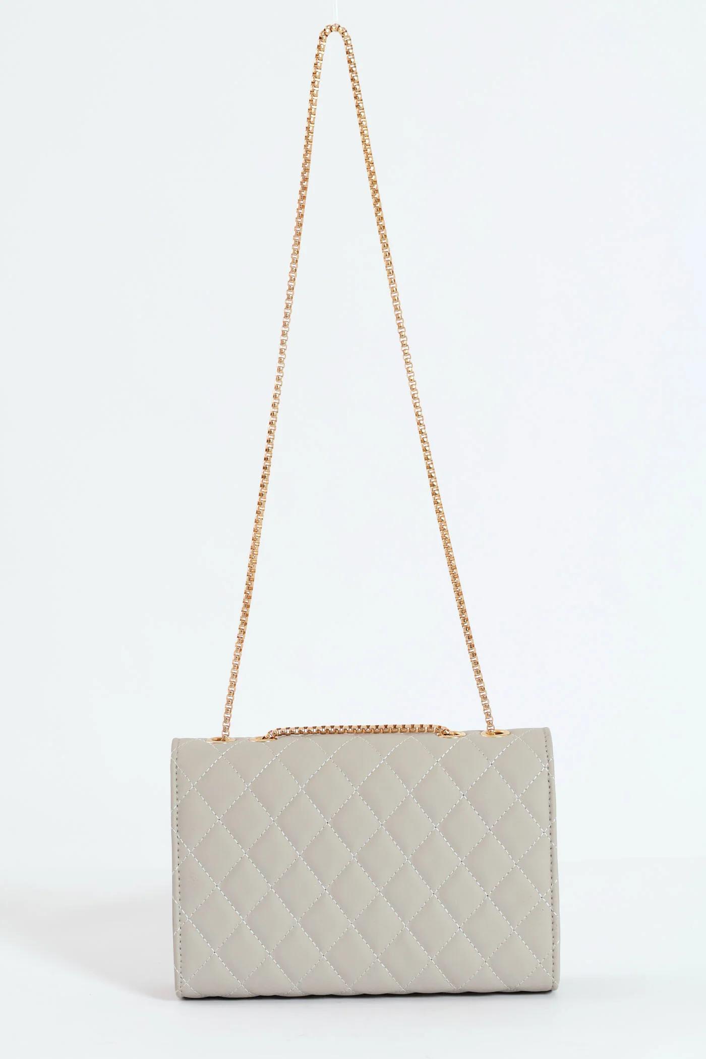 Diamond Quilted Chunky Chain Strap Satchel Bag - Grey - Image 3