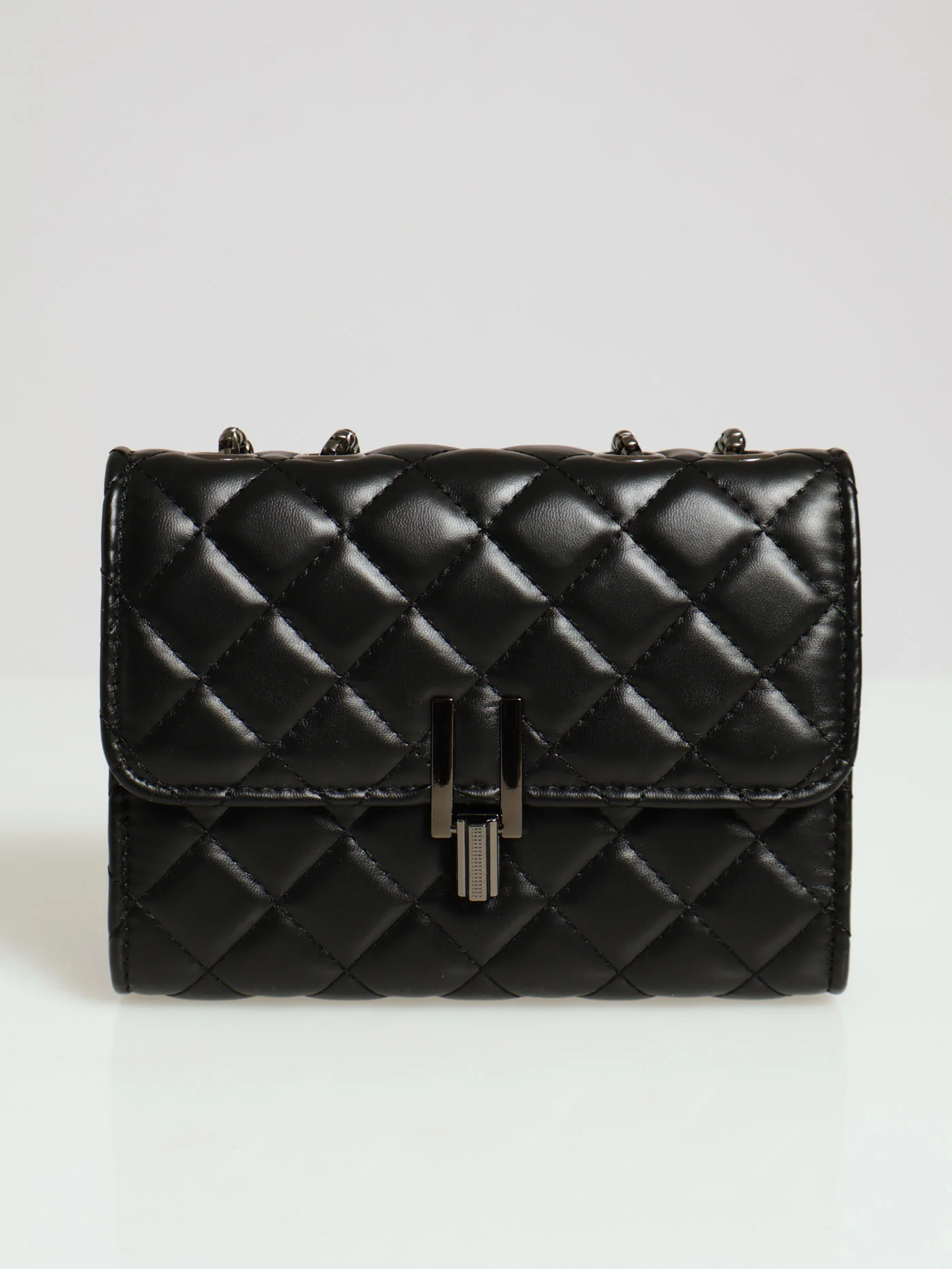 Diamond Quilting Clasp Satchel - Black