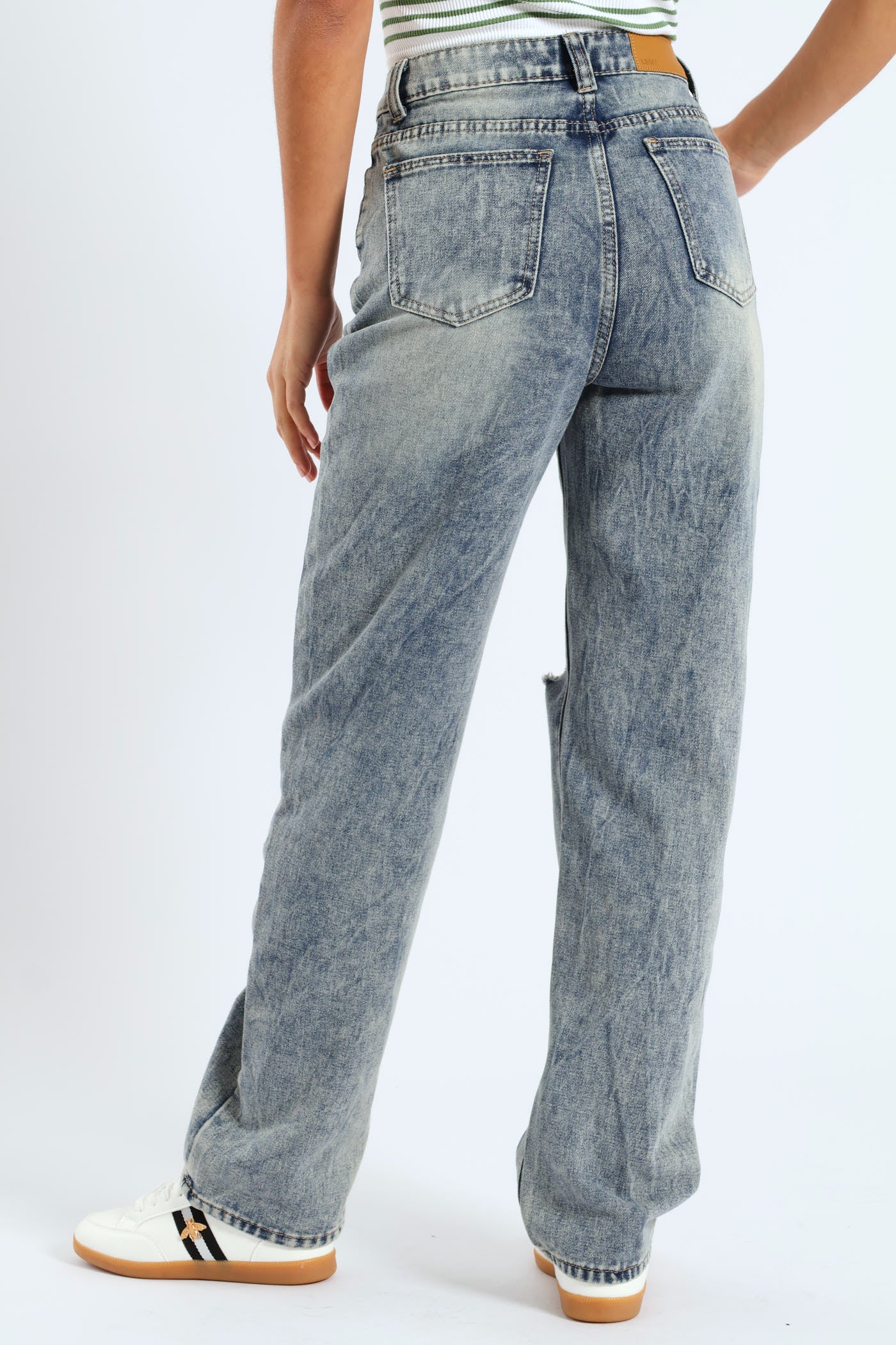 Distressed Bleach Effect Straight Leg Jean - Ink - Image 7