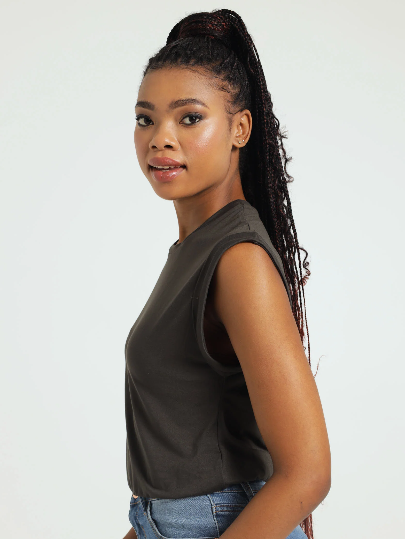 Ditsy Elastic Waist Turn Up Sleeve Top - Olive - Image 2