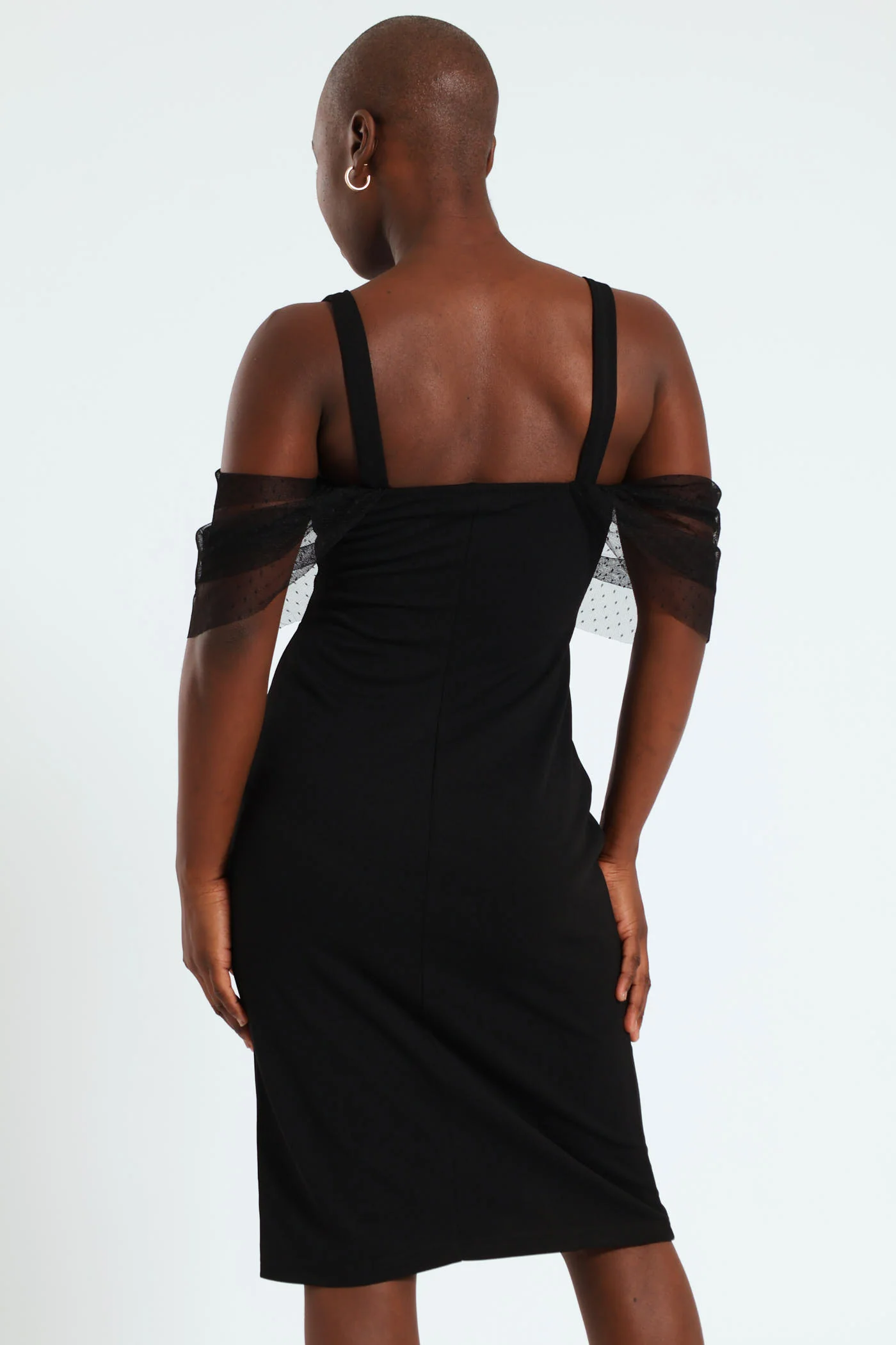 Dobby Mesh Combo Detail Bodycon Dress - Black - Image 5