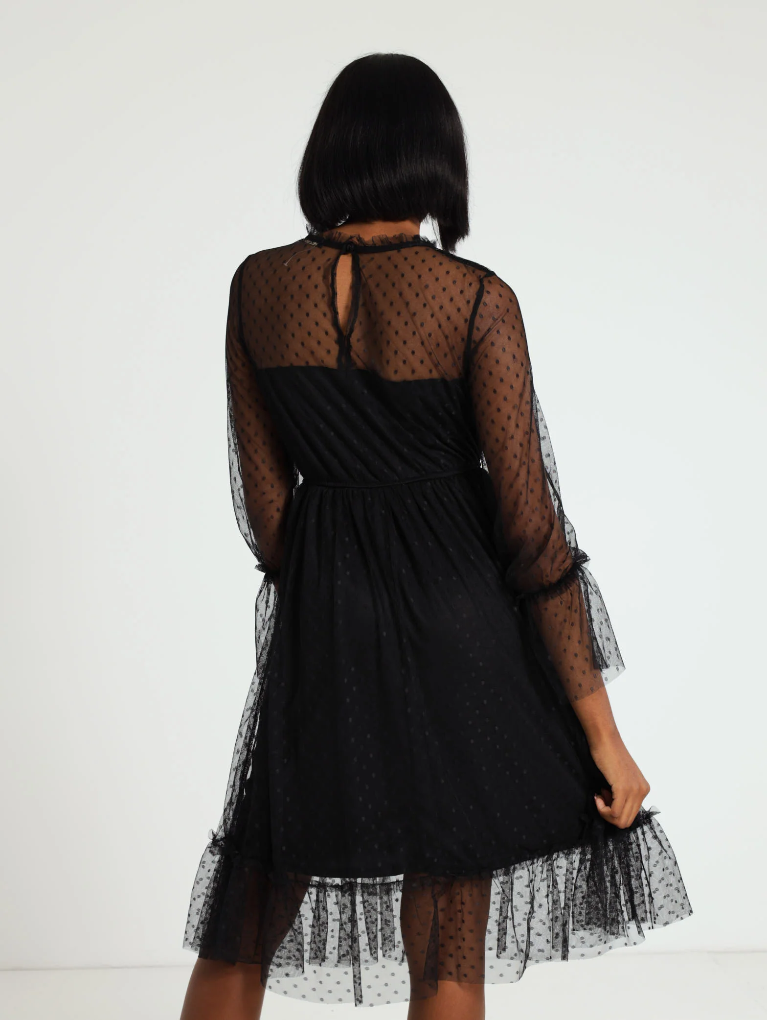 Dobby Mesh Hi Neck Yoke Prom Dress - Image 3