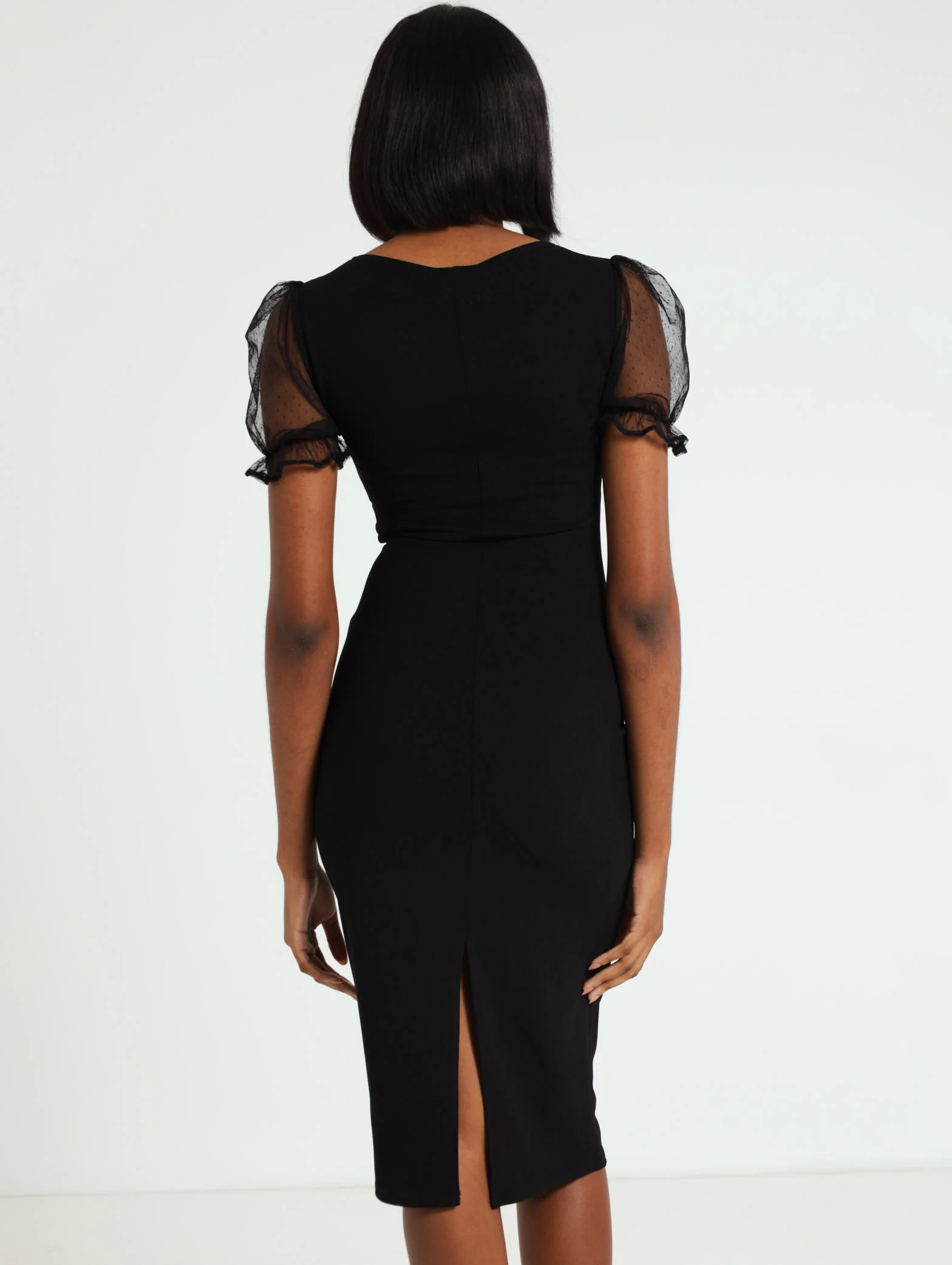 Dobby Mesh Short Sleeve Bodycon Dress - Image 3