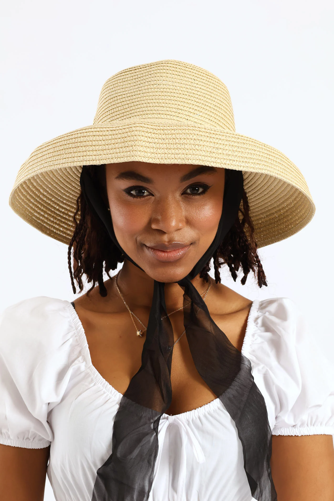 Dome Straw Sun Hat With Ties - Sand