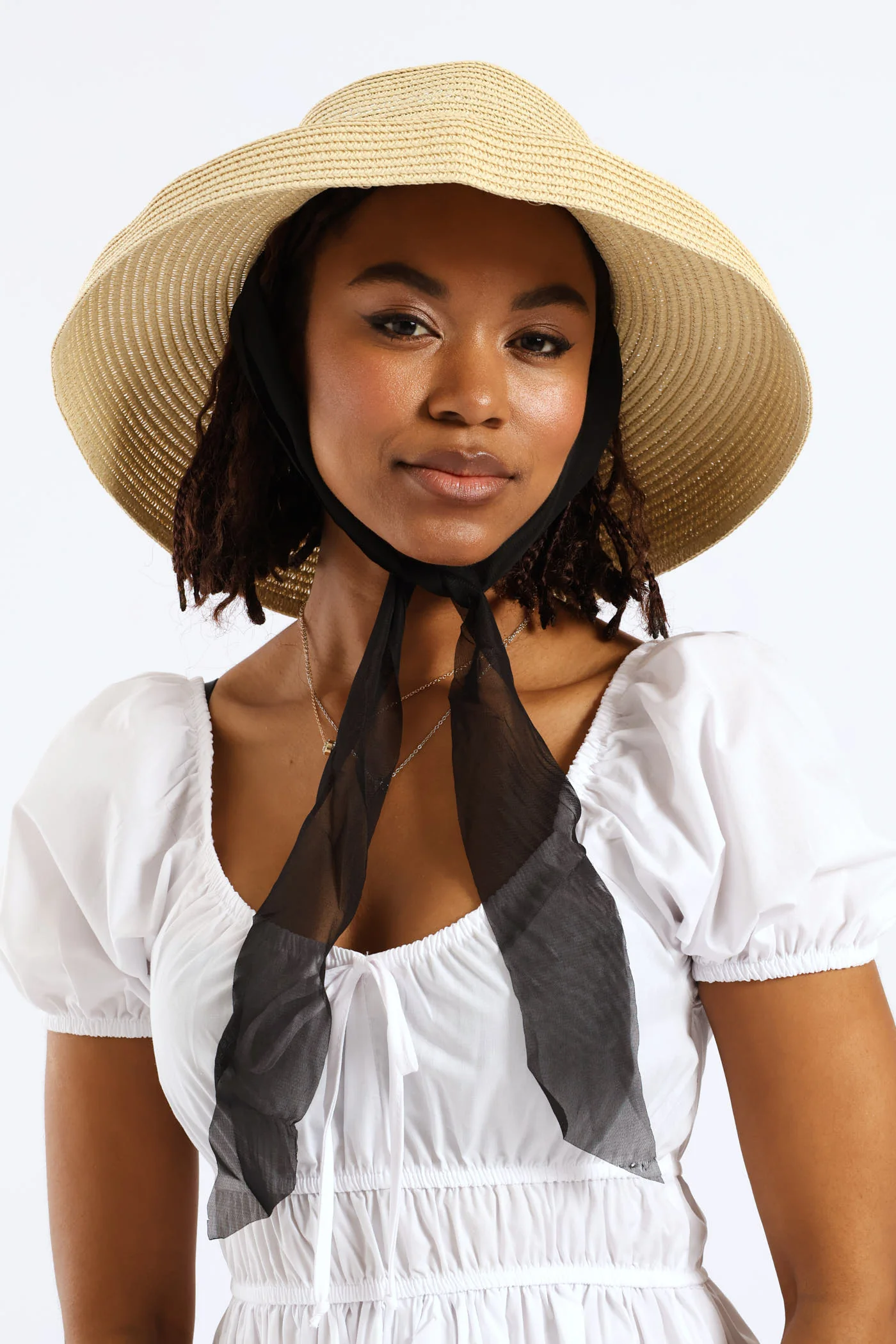 Dome Straw Sun Hat With Ties - Sand - Image 2