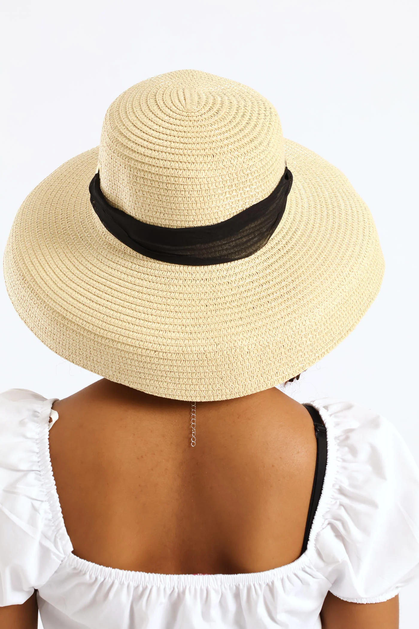 Dome Straw Sun Hat With Ties - Sand - Image 5