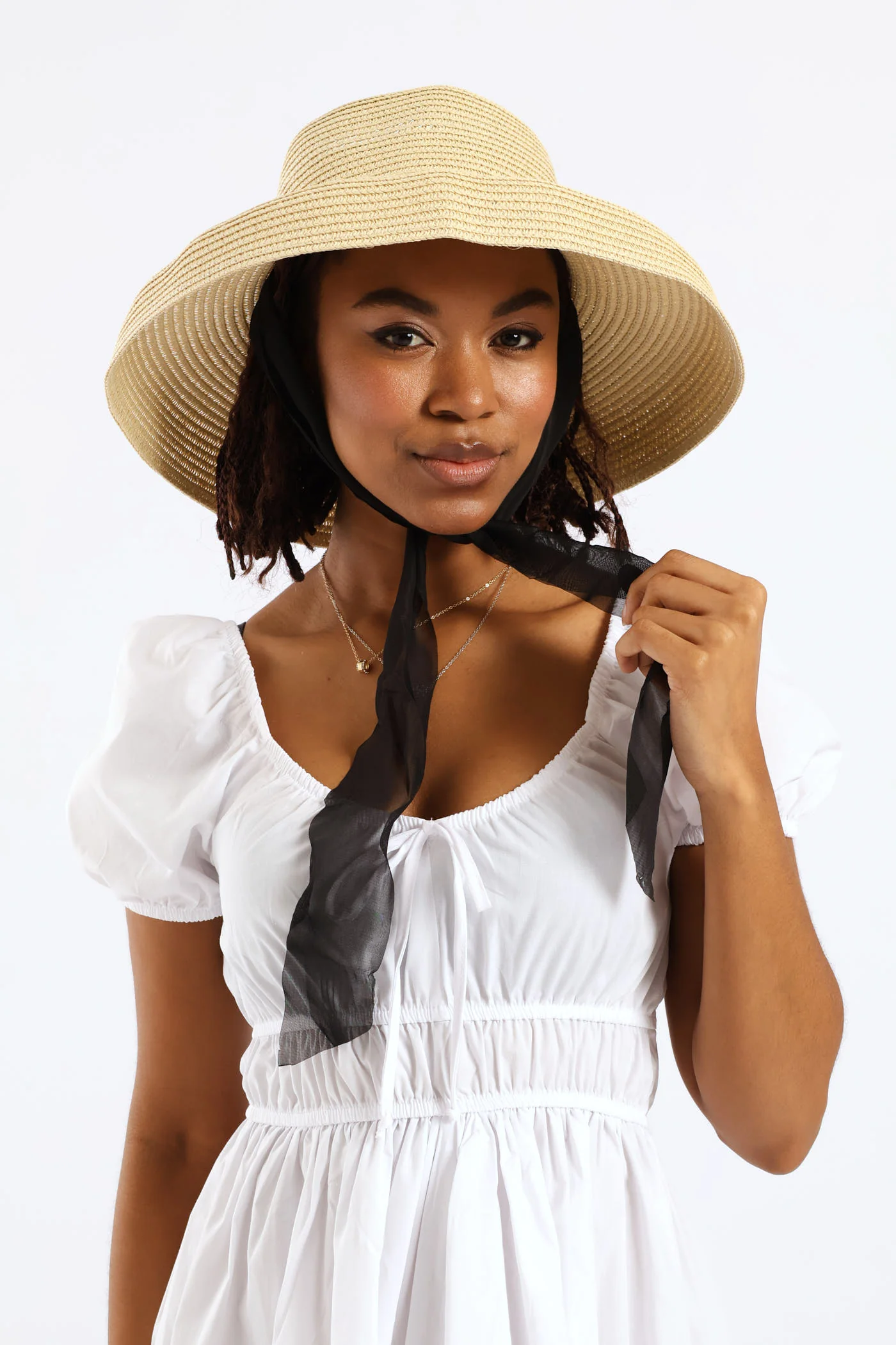 Dome Straw Sun Hat With Ties - Sand - Image 6